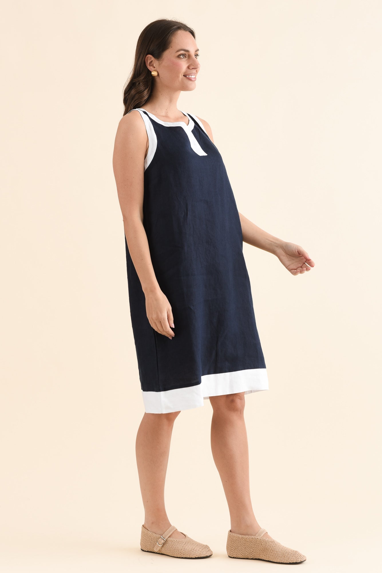Cecilia Navy Contrast Linen Dress