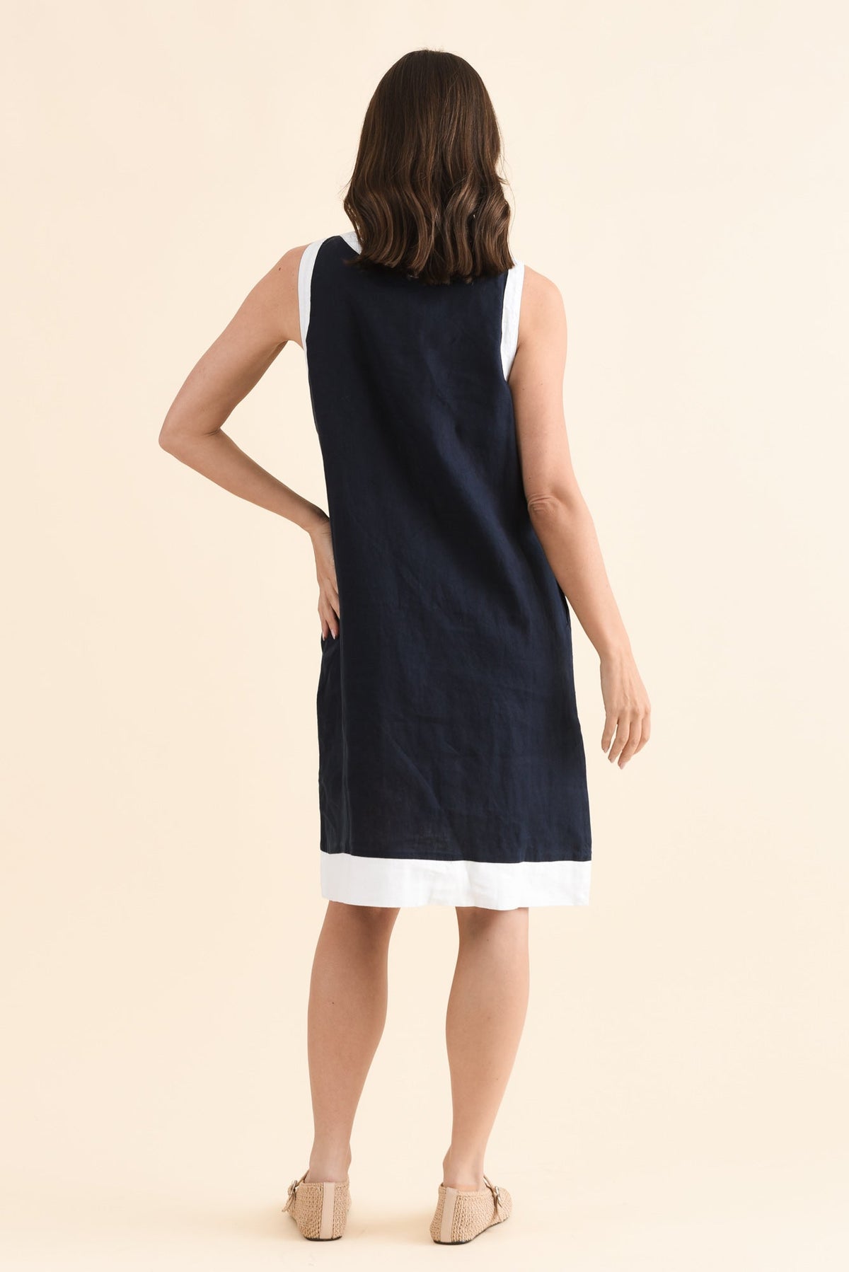 Cecilia Navy Contrast Linen Dress