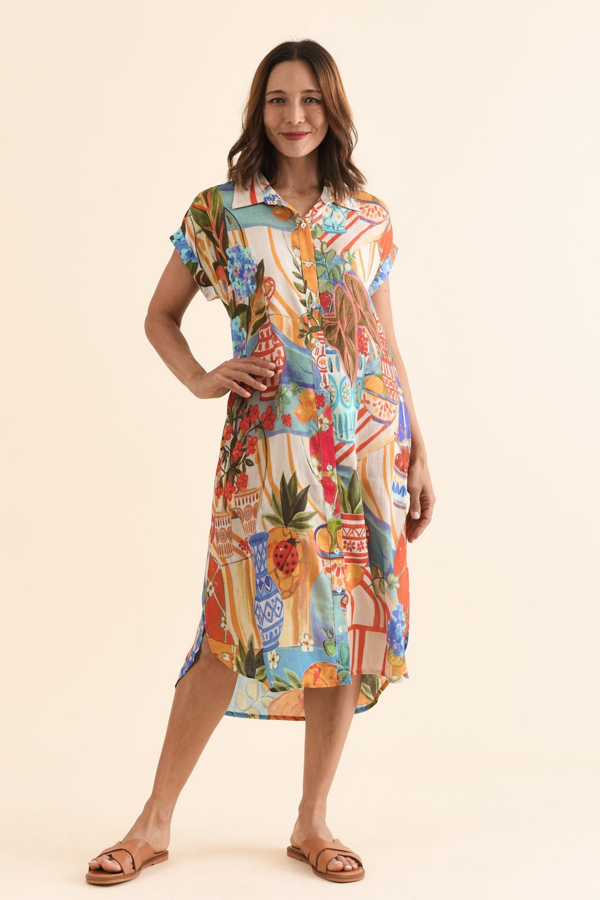 Chiya Blue Fruity Pocket Shirt Dress