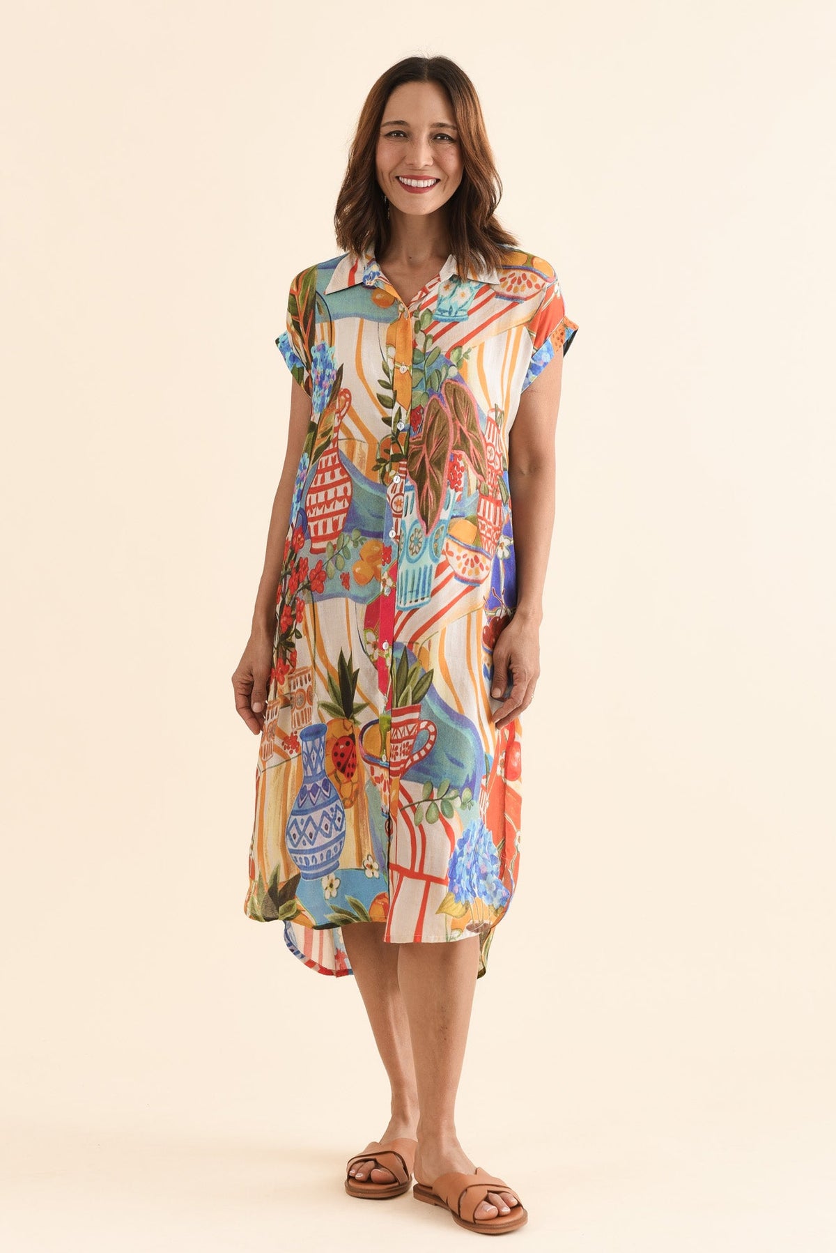 Chiya Blue Fruity Pocket Shirt Dress