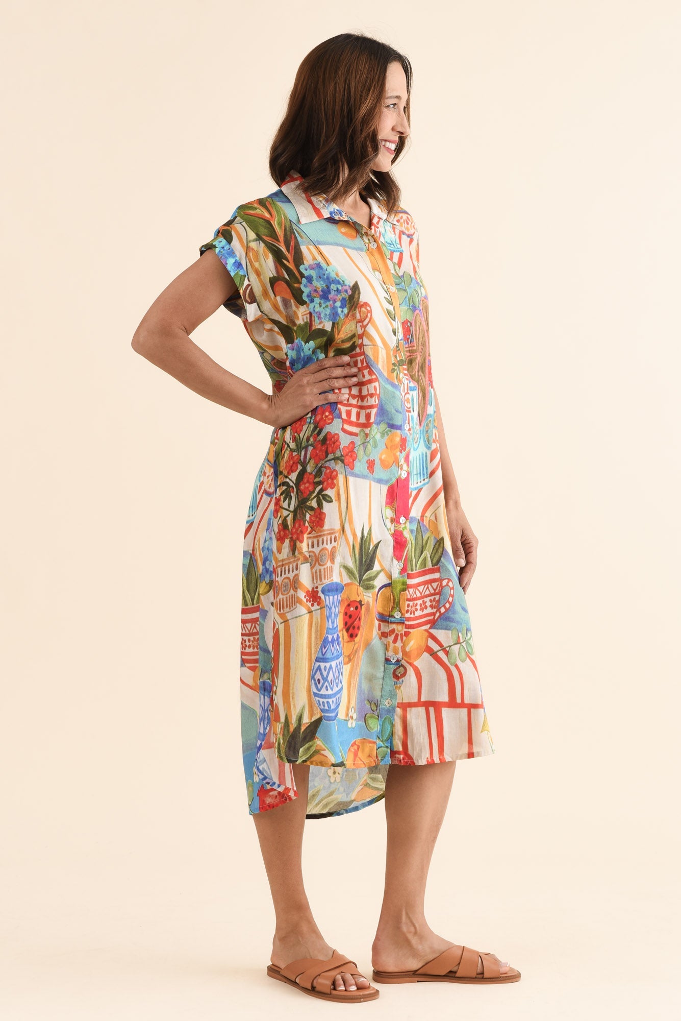 Chiya Blue Fruity Pocket Shirt Dress