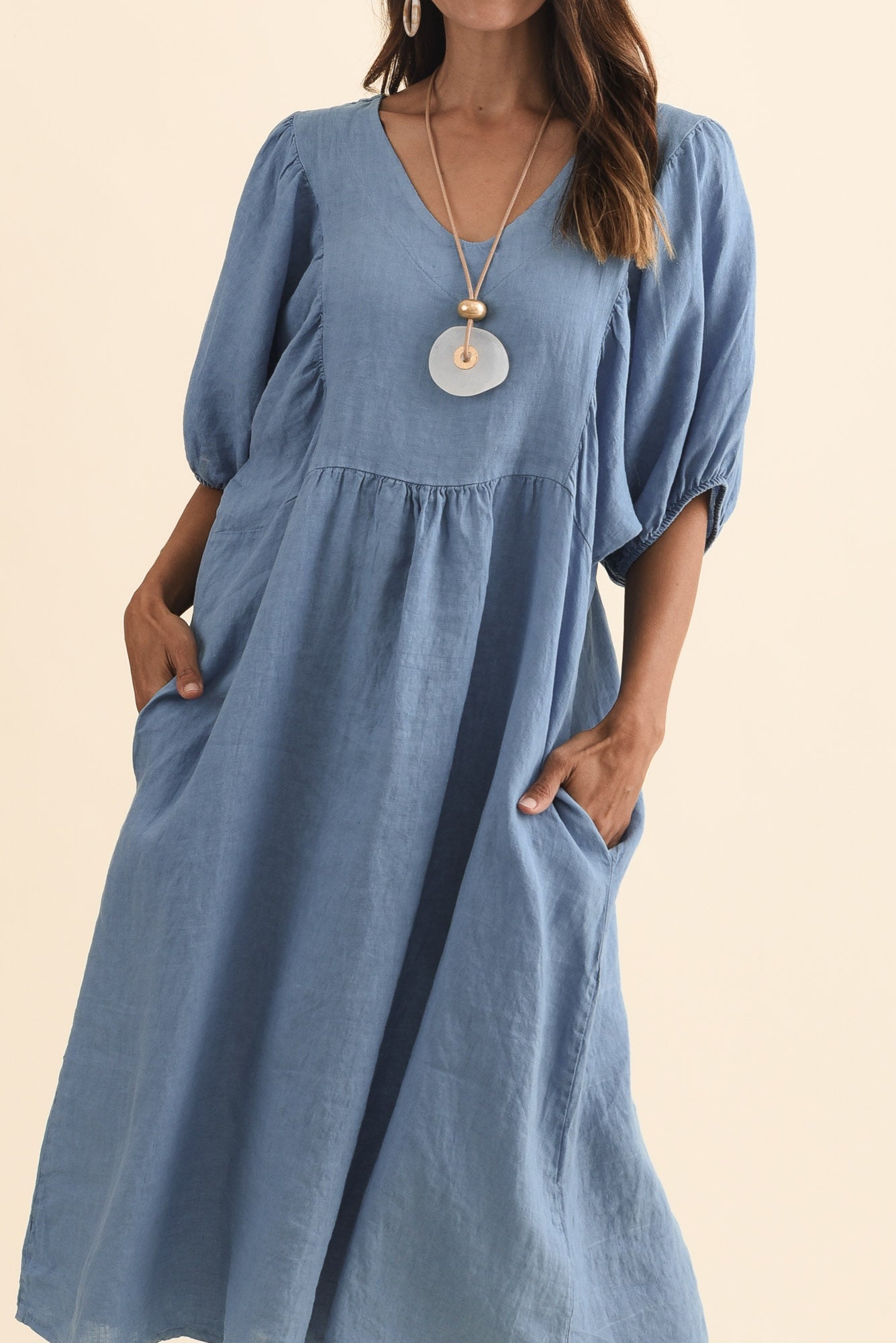Claudine Steel Linen Pocket Dress