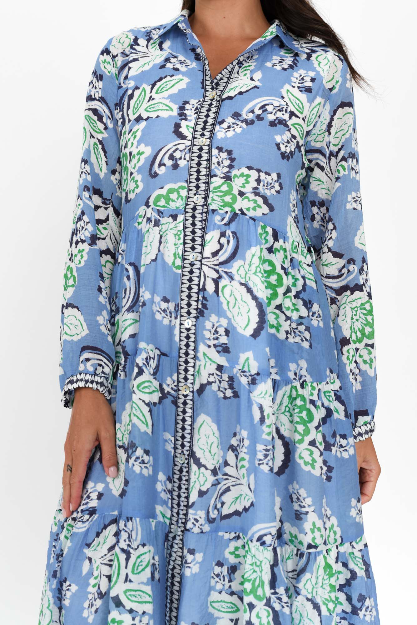 Coastal Blue Leaf Collared Dress