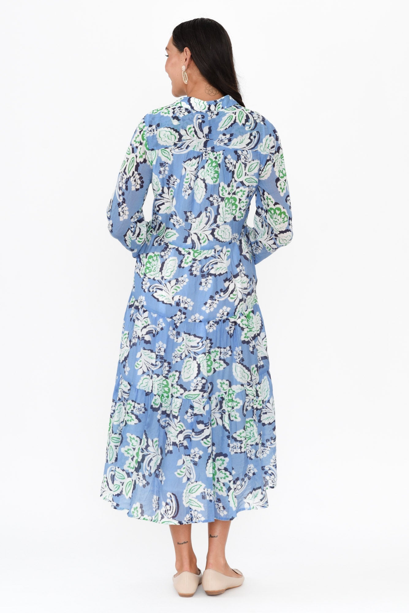 Coastal Blue Leaf Collared Dress
