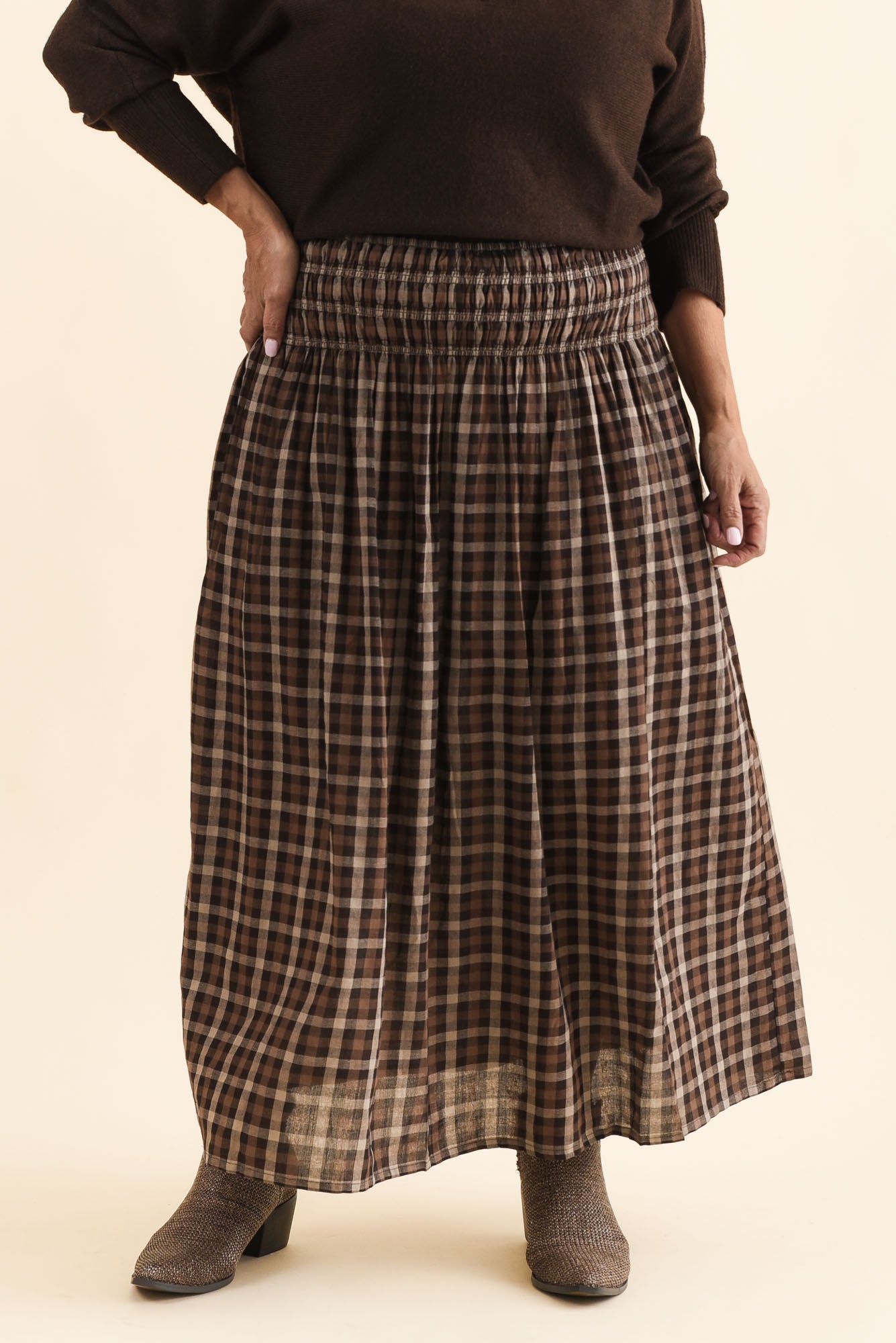 Coco Chocolate Check Cotton Skirt