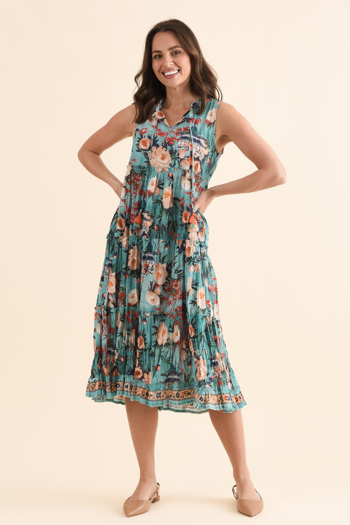 Cosita Light Blue Garden Cotton Pocket Dress