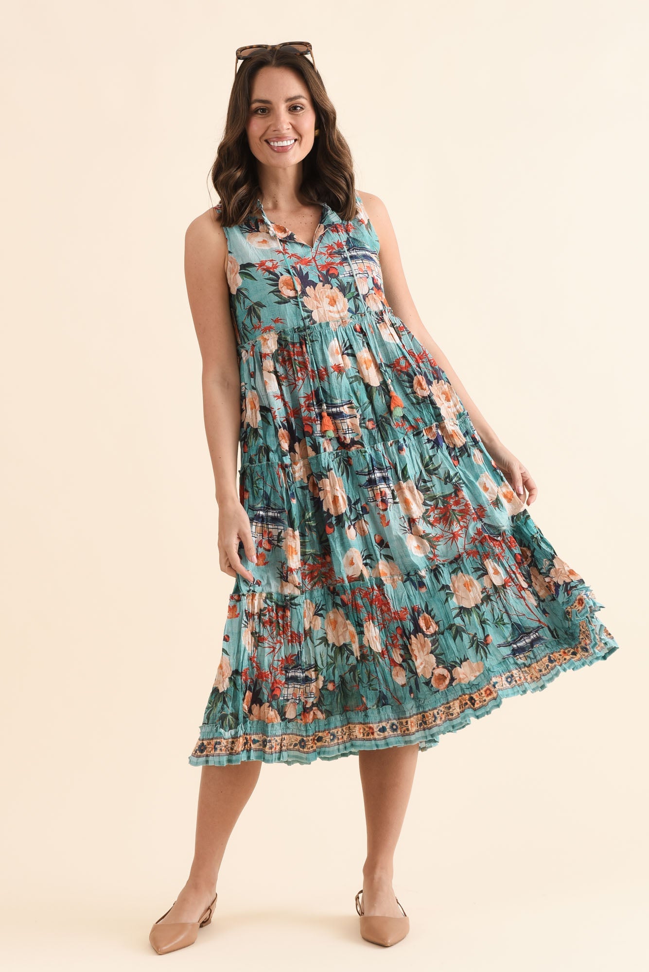 Cosita Light Blue Garden Cotton Pocket Dress