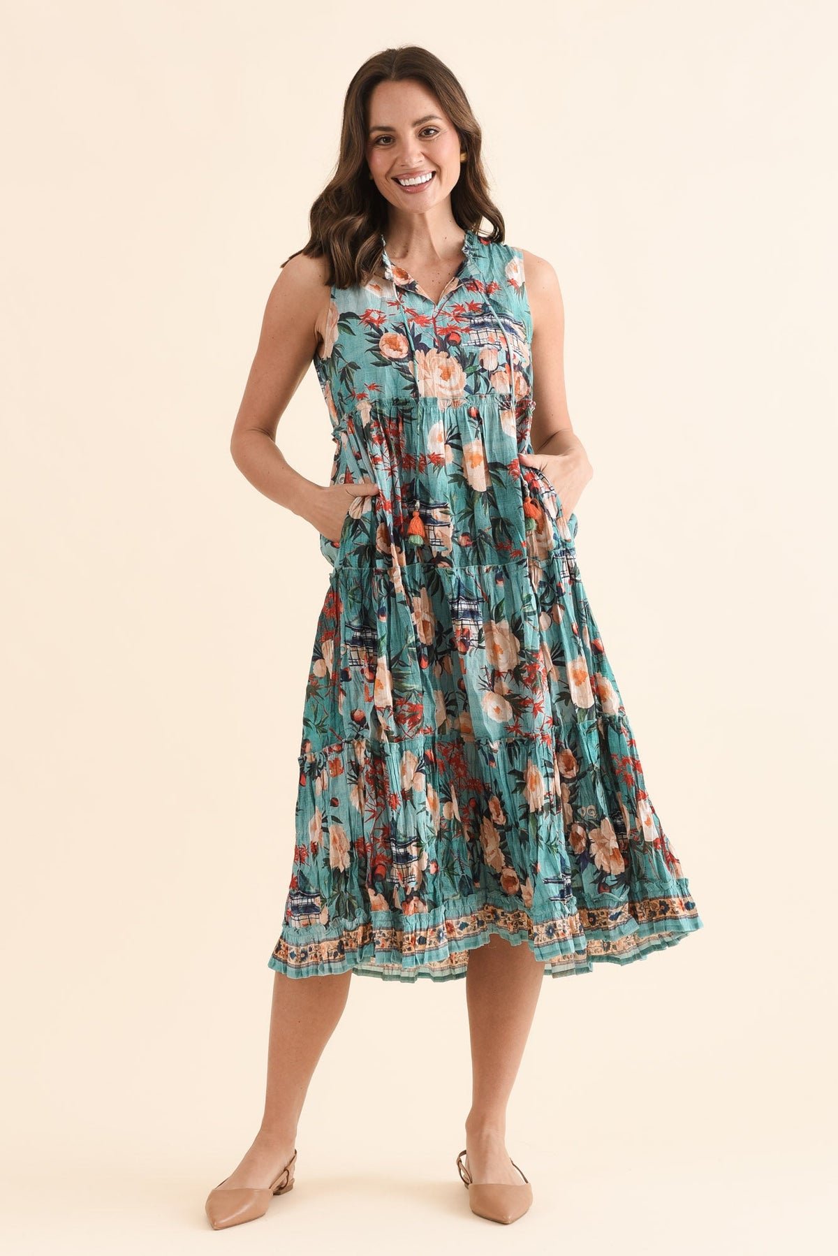 Cosita Light Blue Garden Cotton Pocket Dress