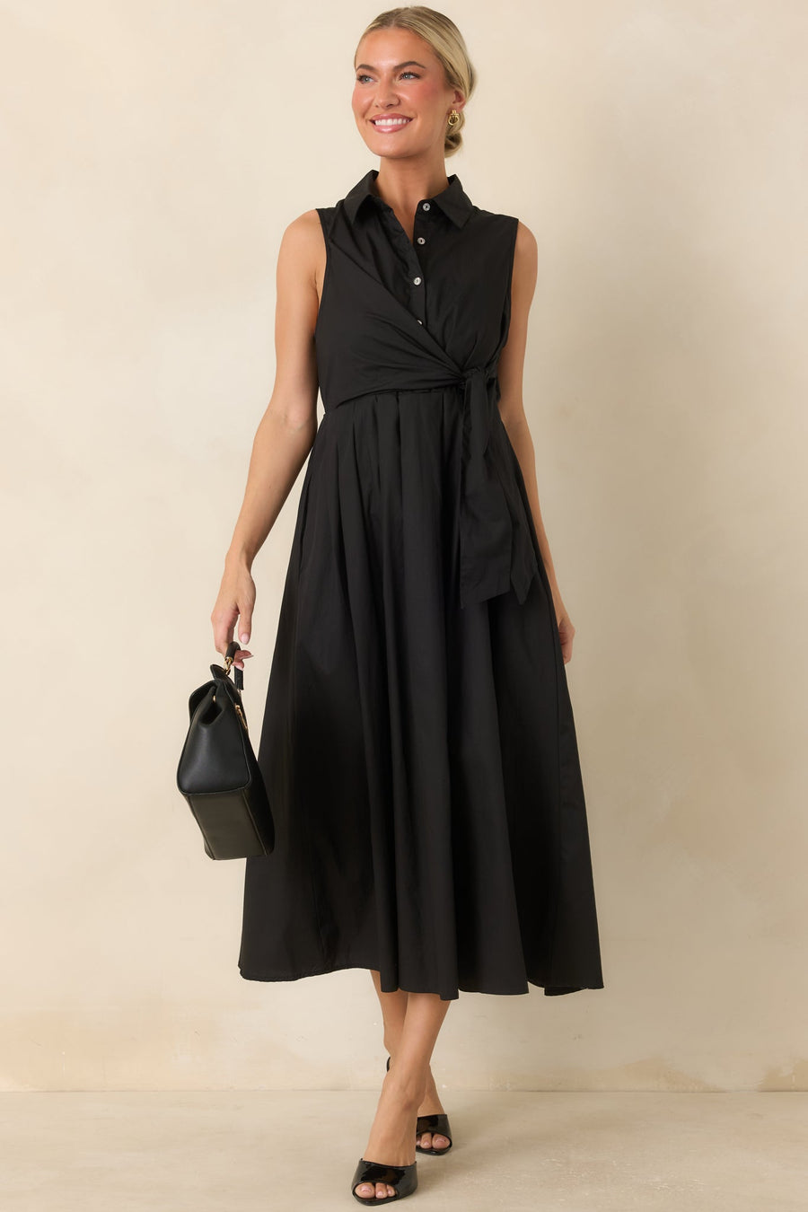 A Beautiful Balance Black Cotton Wrap-Front Midi Dress