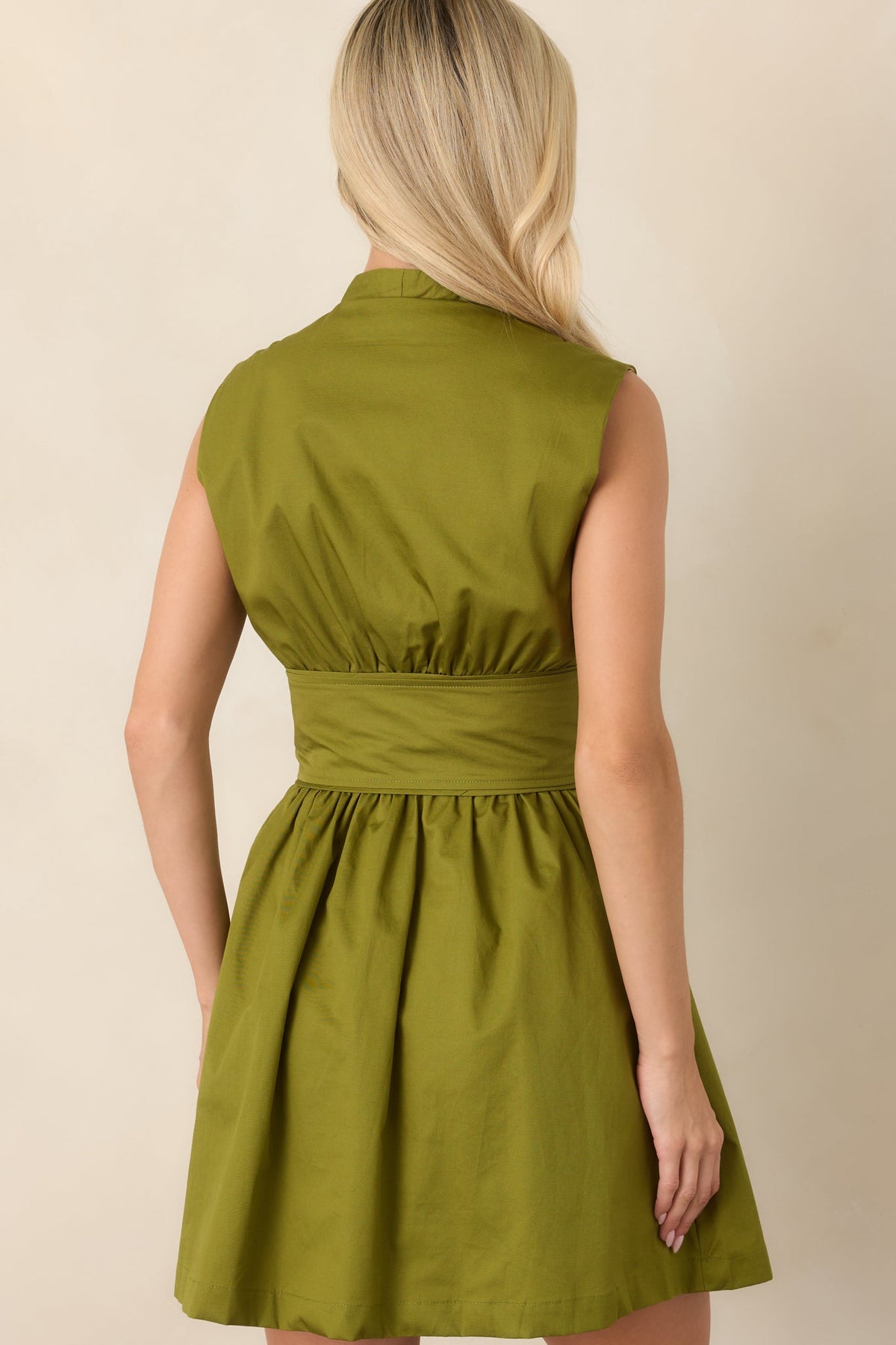 Come Together Peridot Green Cotton Belted Mini Dress
