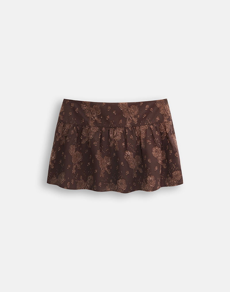 Daju Mini Skirt in Floral Jacquard Chiffon Brown