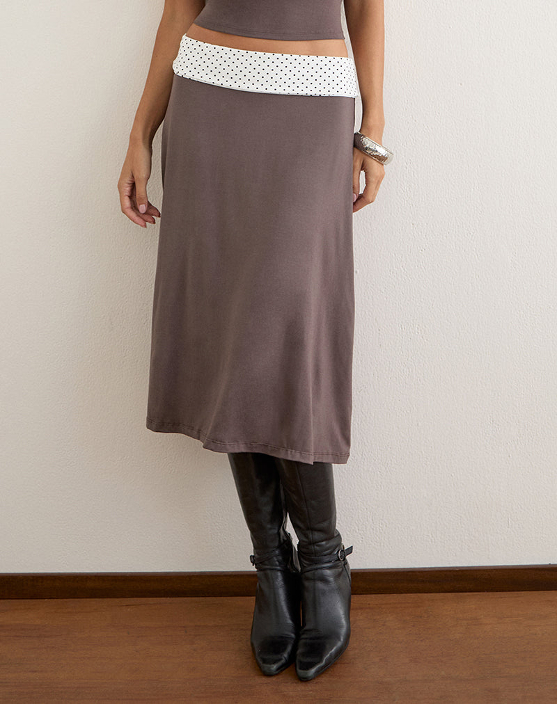 Adah Midi Skirt in Peppercorn with White Polka Dots Waistband