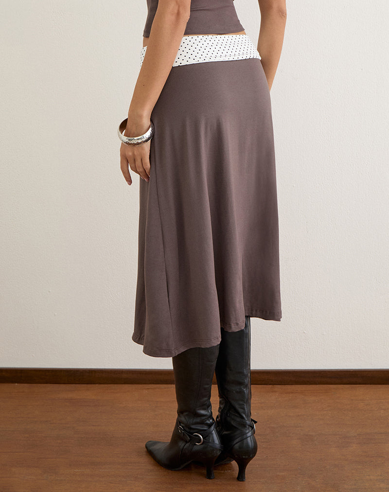 Adah Midi Skirt in Peppercorn with White Polka Dots Waistband