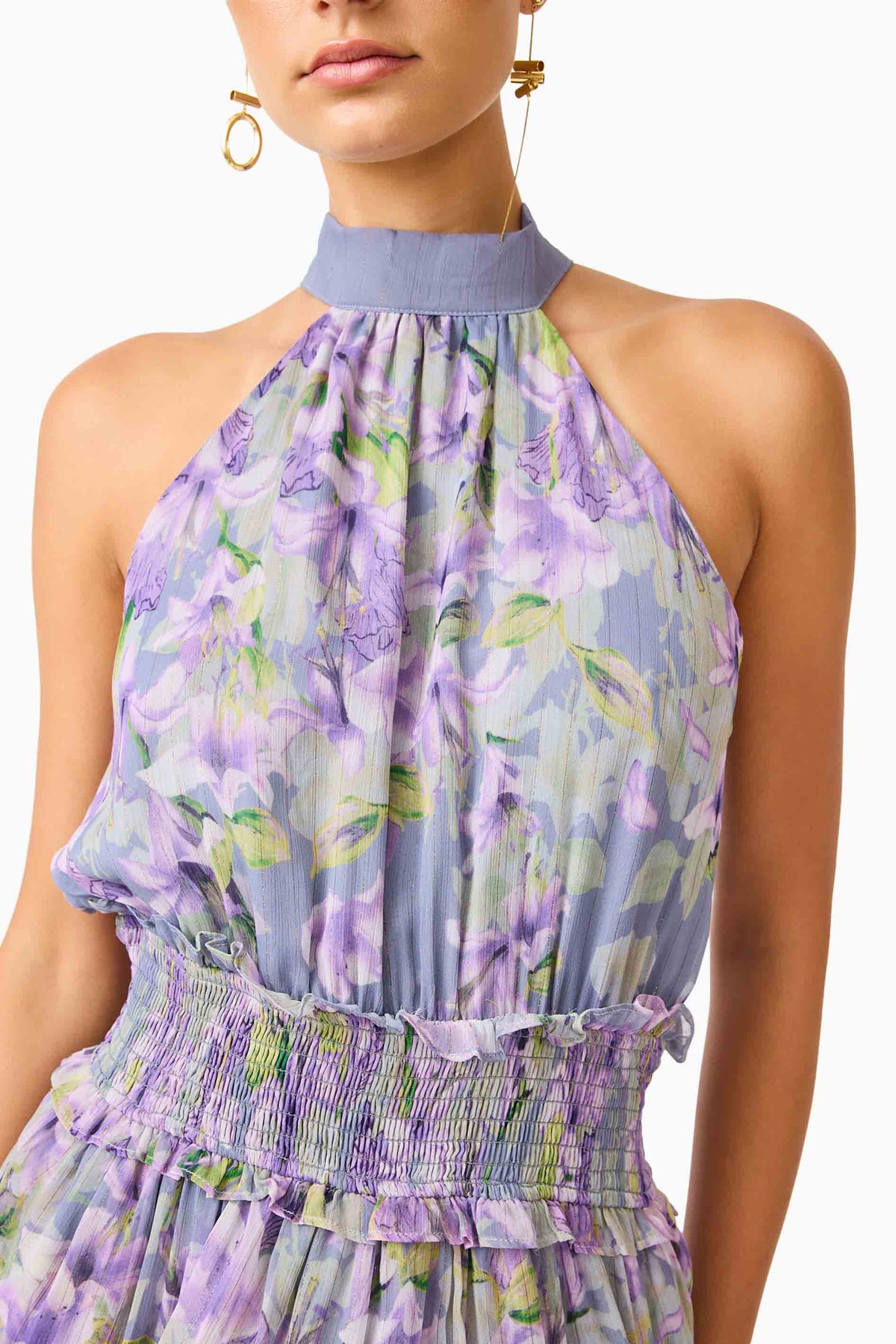 Milena Halter Mini Dress in Purple Floral