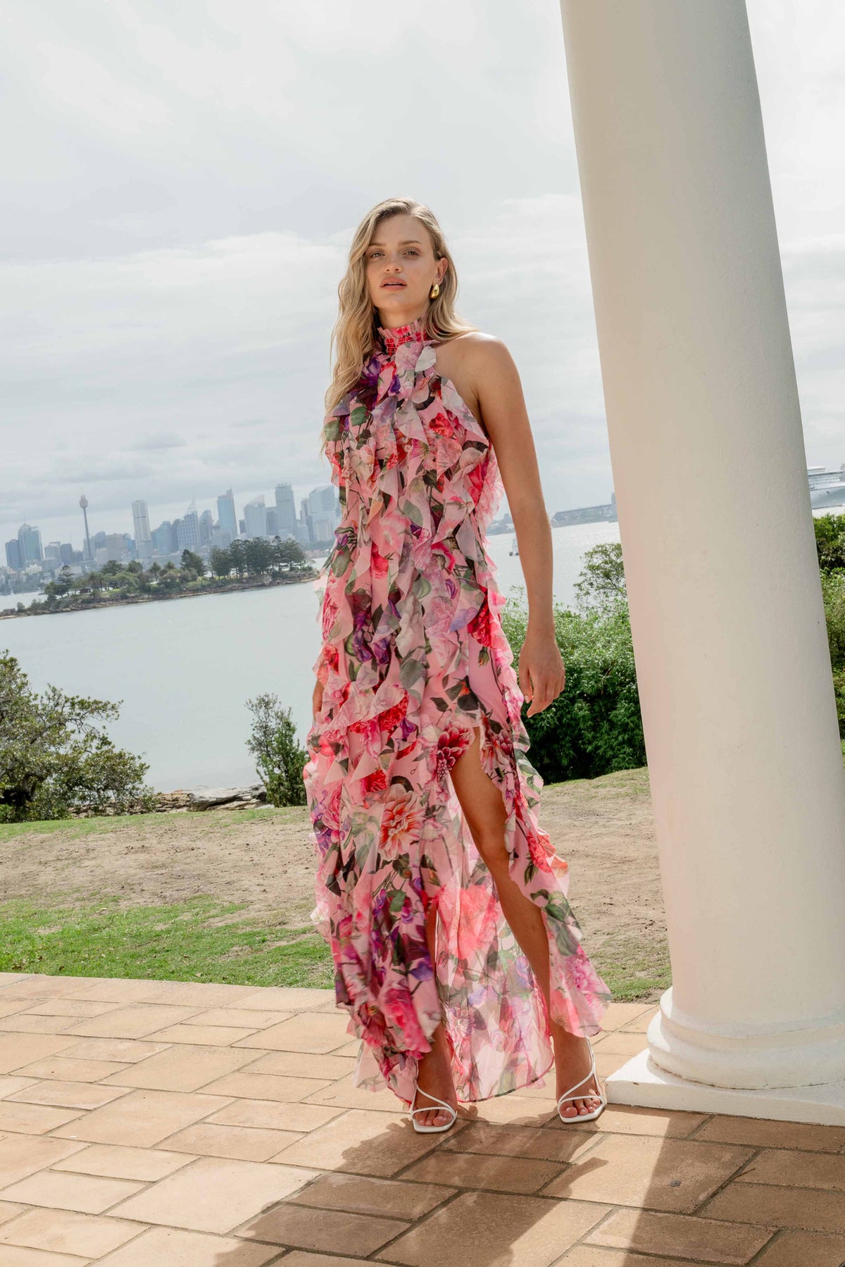 Solene Halter Gown in Pink Floral