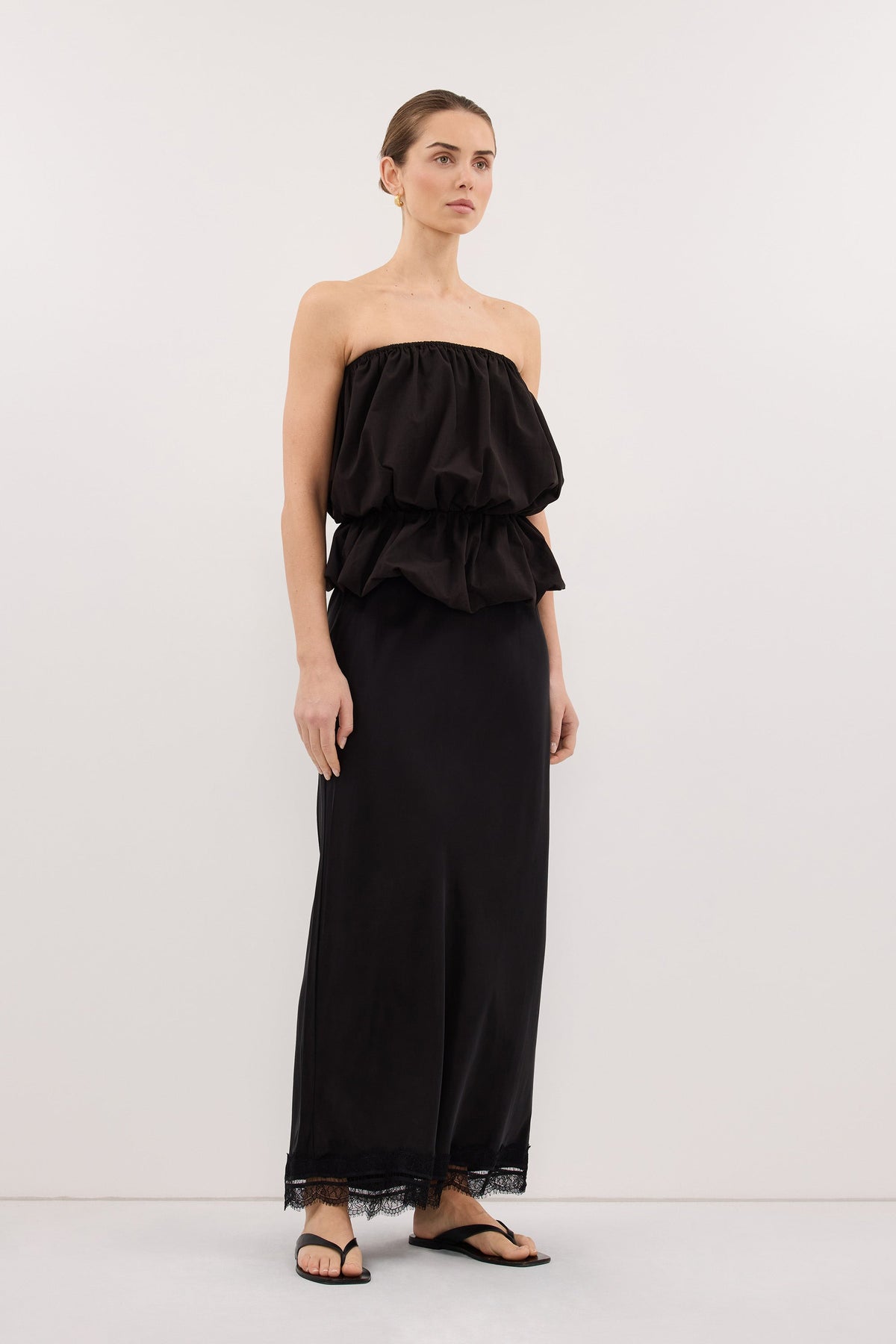 ANDREA BLACK CUPRO MIDI SKIRT