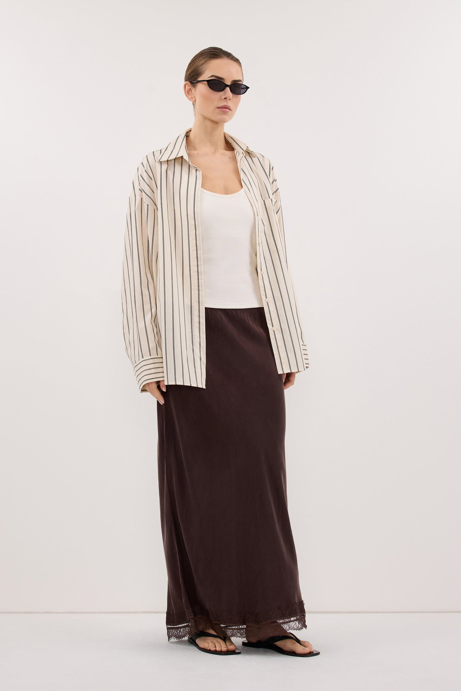 ANDREA PLUM CHOC CUPRO MIDI SKIRT
