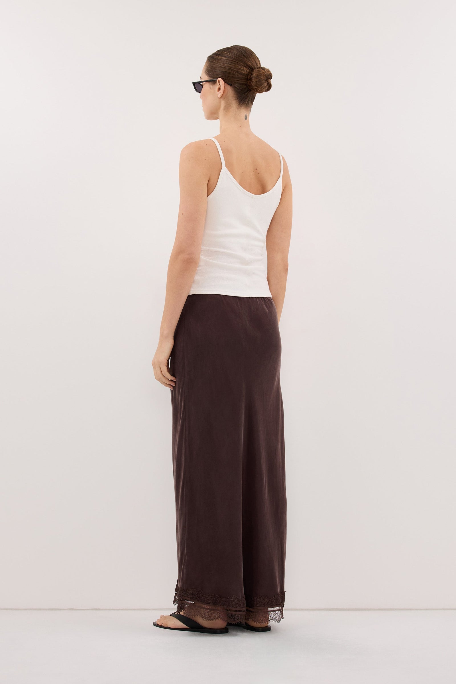 ANDREA PLUM CHOC CUPRO MIDI SKIRT