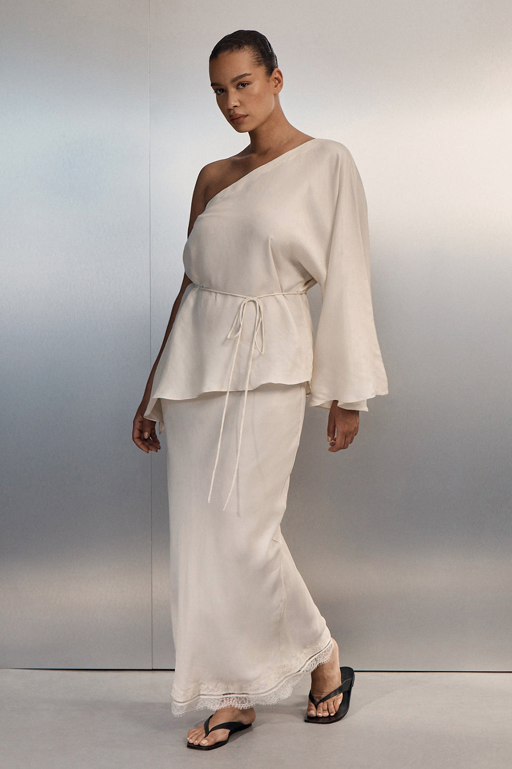 ANDREA SANDSTONE CUPRO LACE MIDI SKIRT