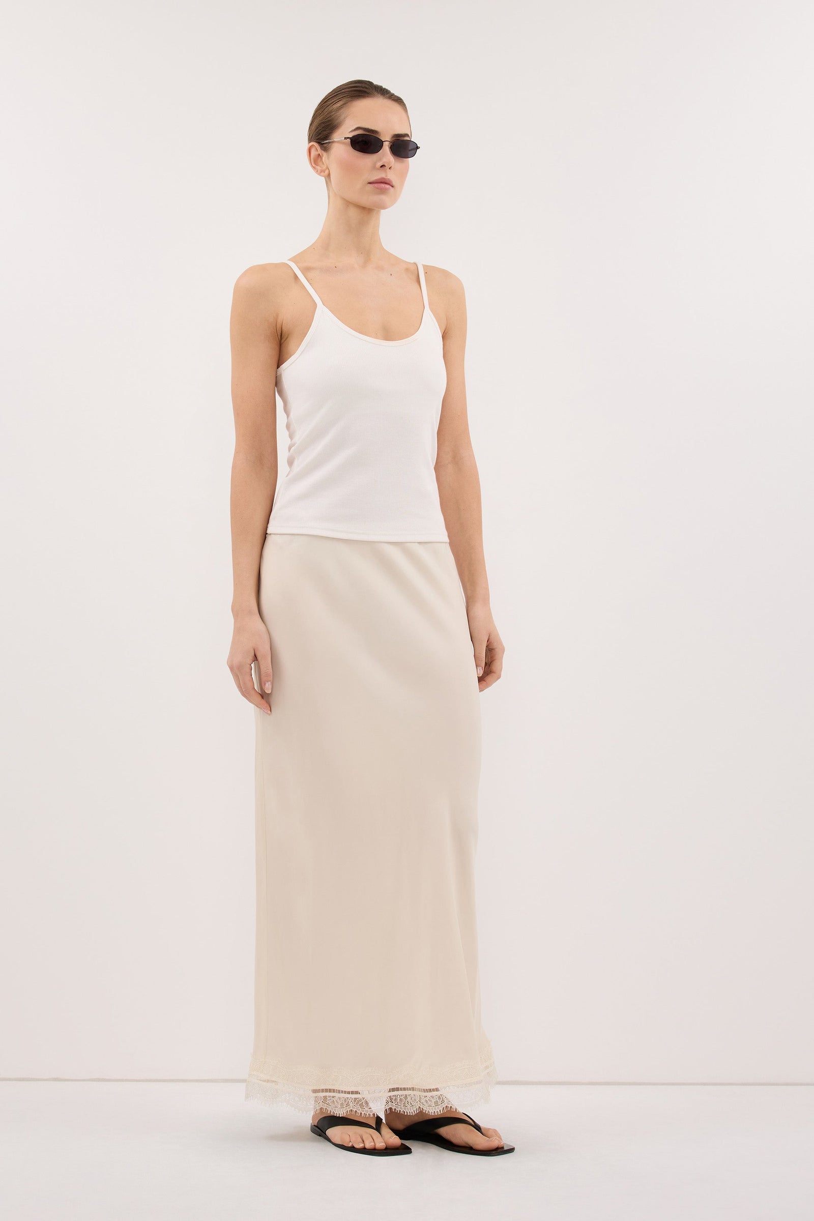 ANDREA SANDSTONE CUPRO LACE MIDI SKIRT
