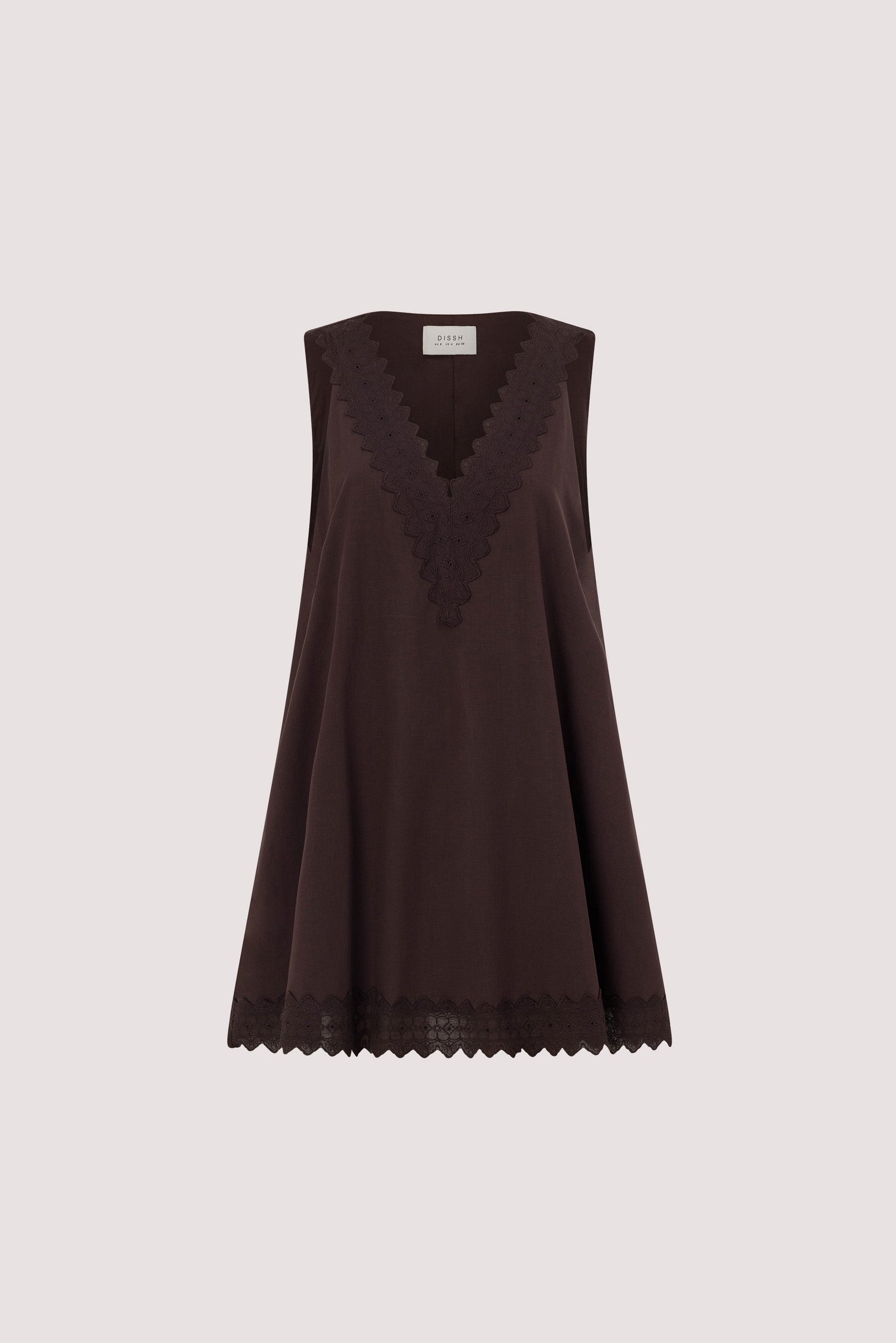 ANNABEL BURNT CHOC SLEEVELESS V NECK MINI DRESS