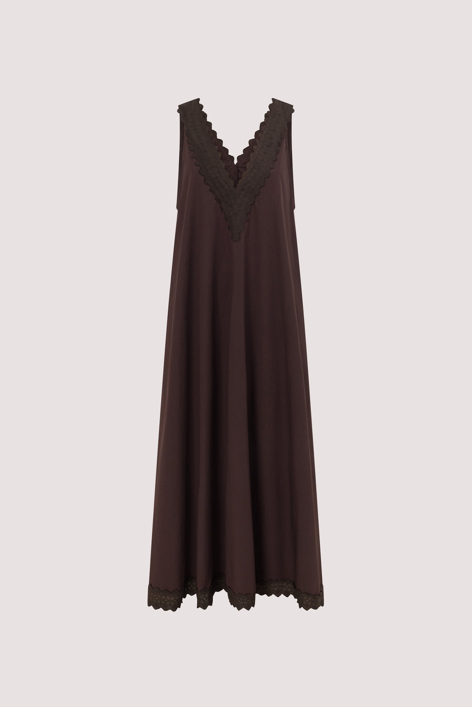 ANNABEL BURNT CHOC SLEEVELESS V NECK MIDI DRESS