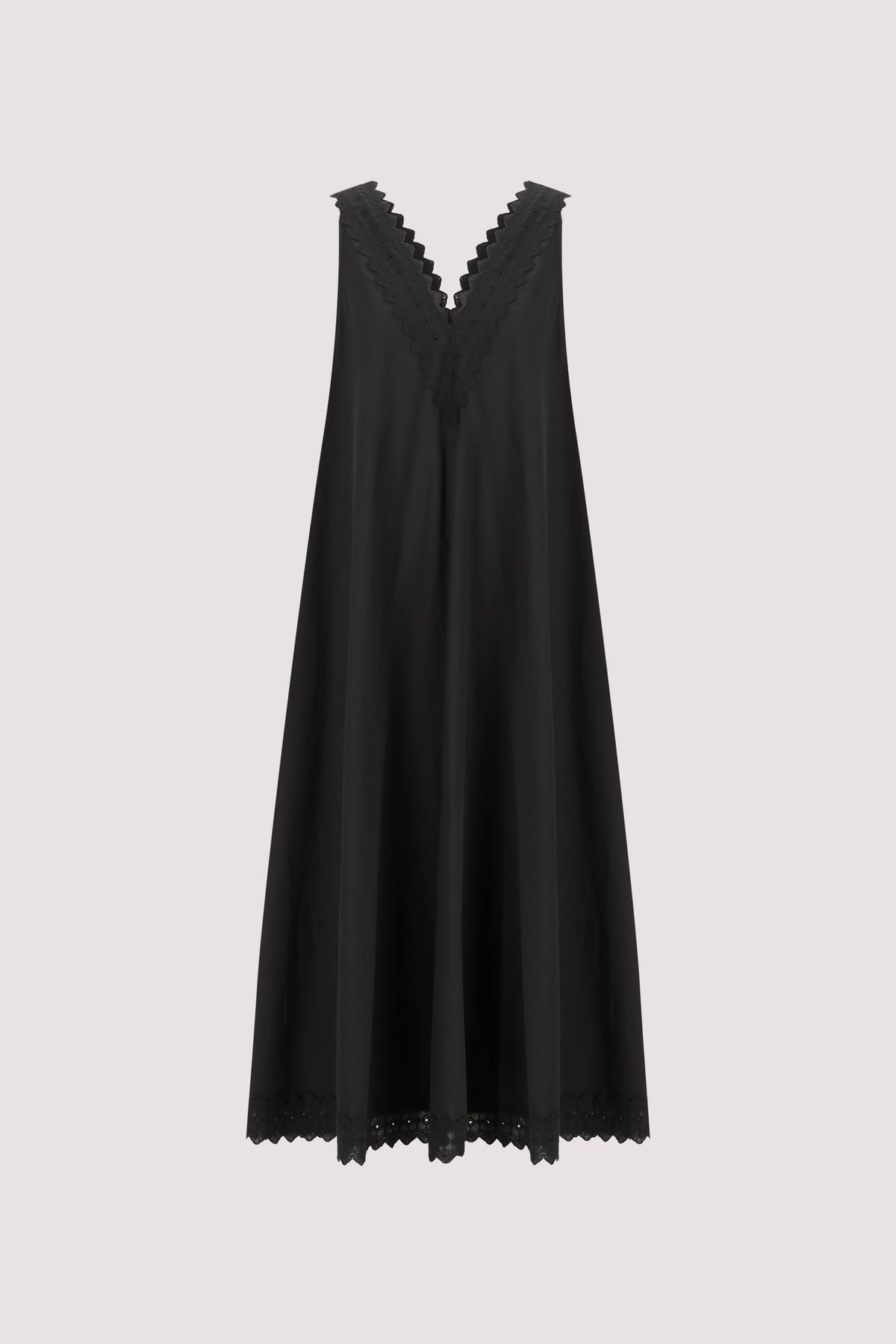 ANNABEL BLACK SLEEVELESS V NECK MIDI DRESS
