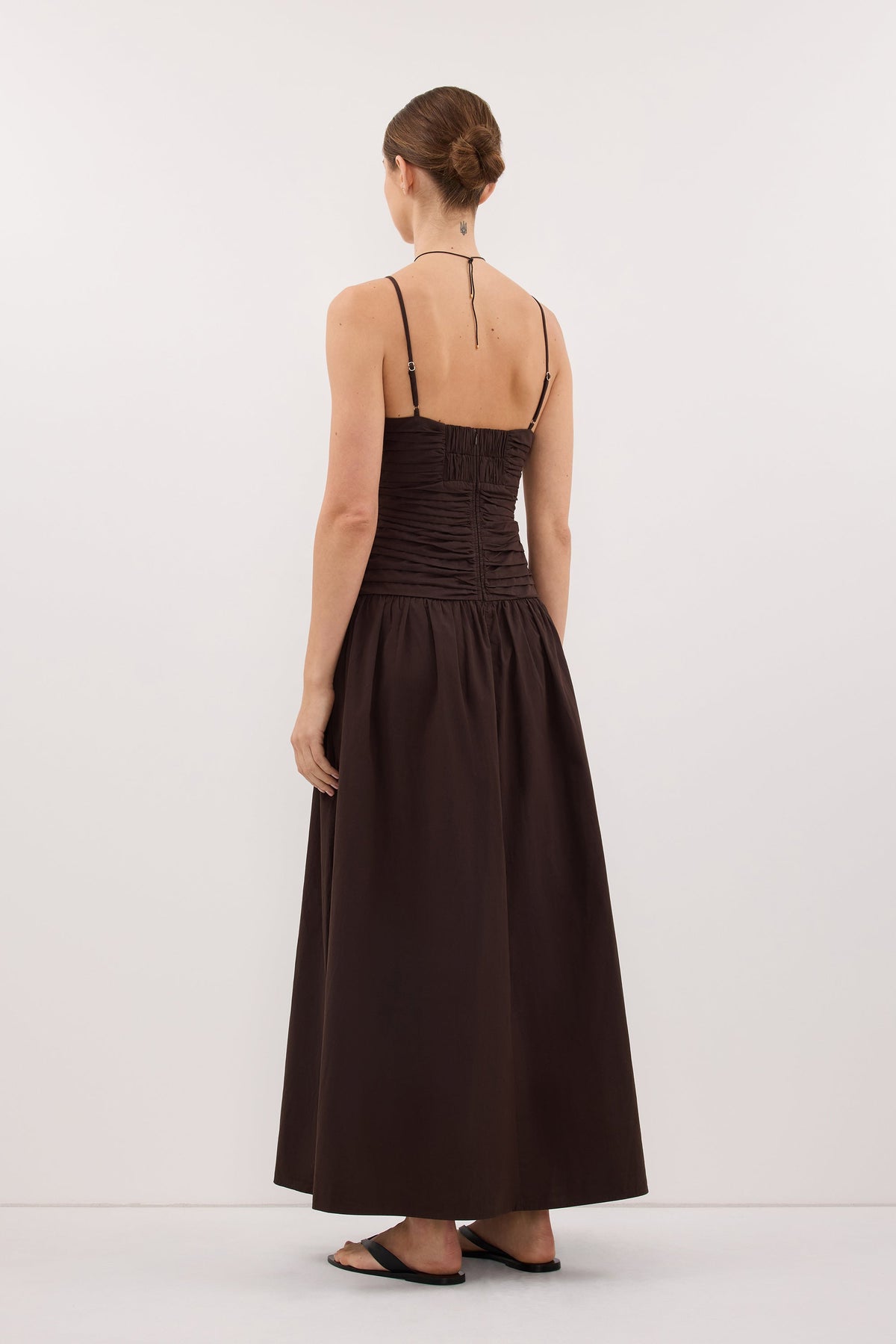 ALEXIA BURNT CHOC COTTON MIDI DRESS