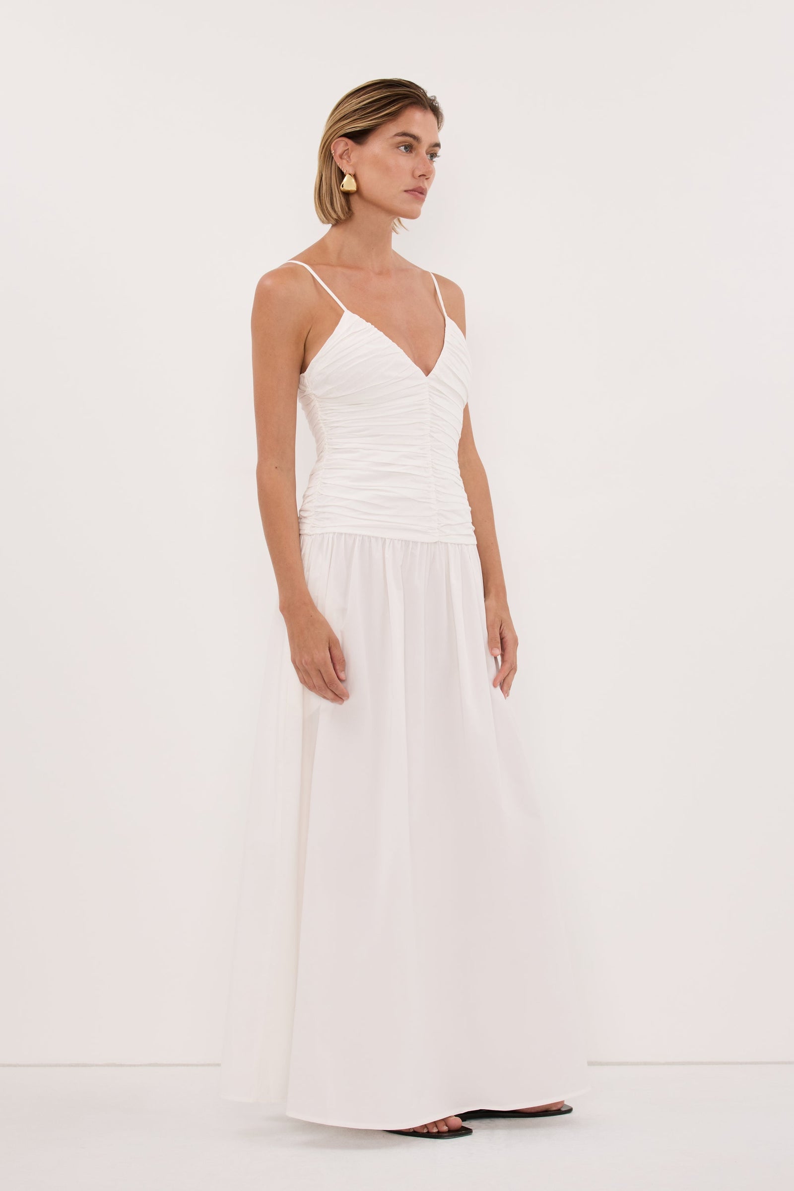 ALEXIA WHITE COTTON MIDI DRESS