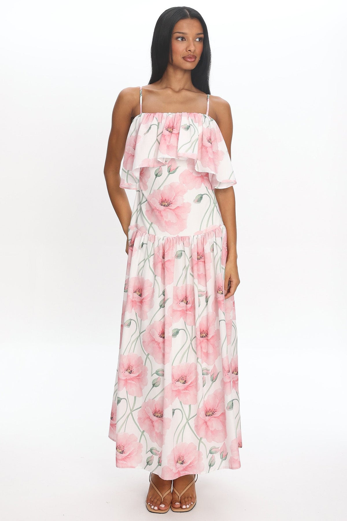 Poppy Fields Tiered Maxi Dress Pink