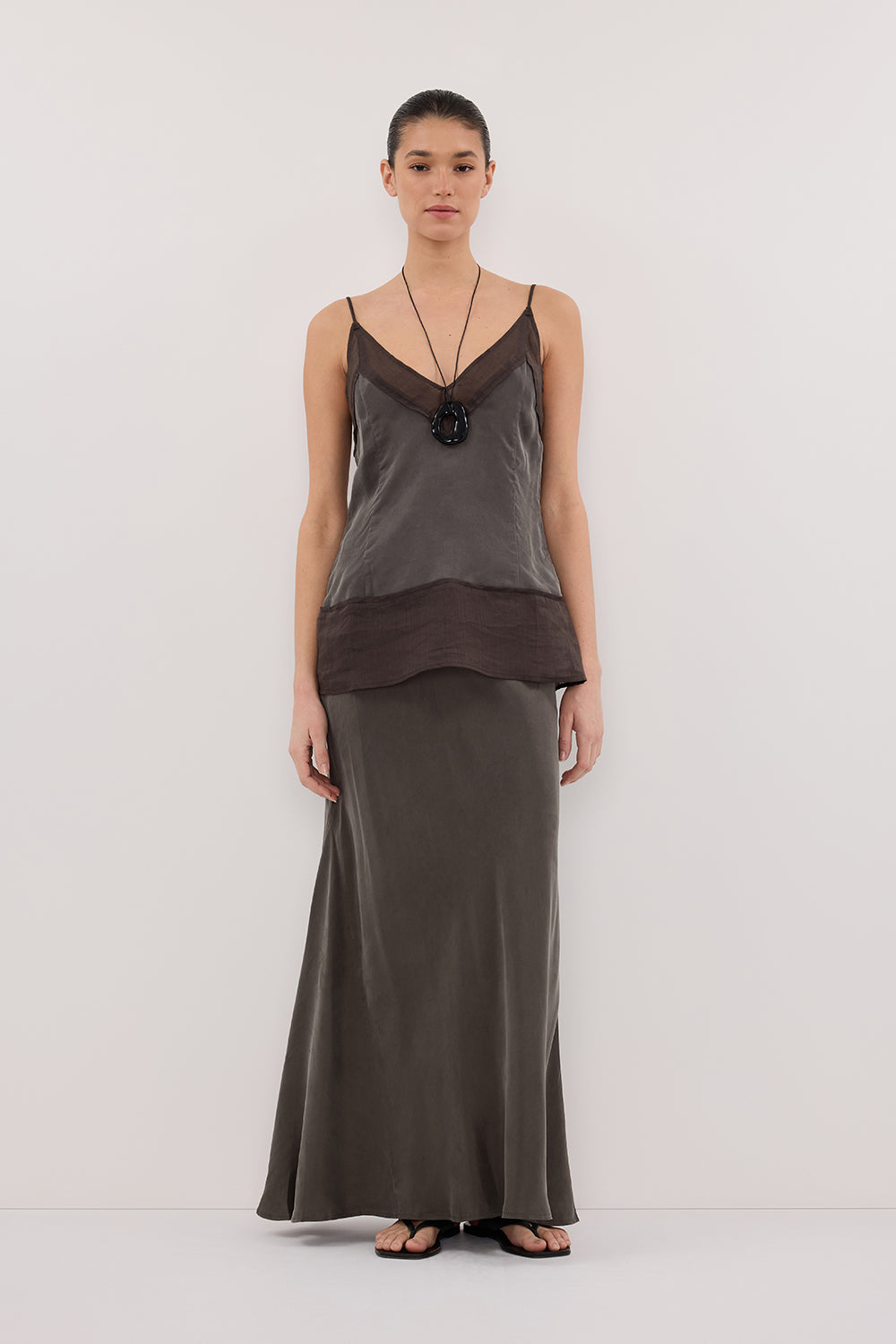 ADDISON PETROL BIAS CUPRO MAXI SKIRT