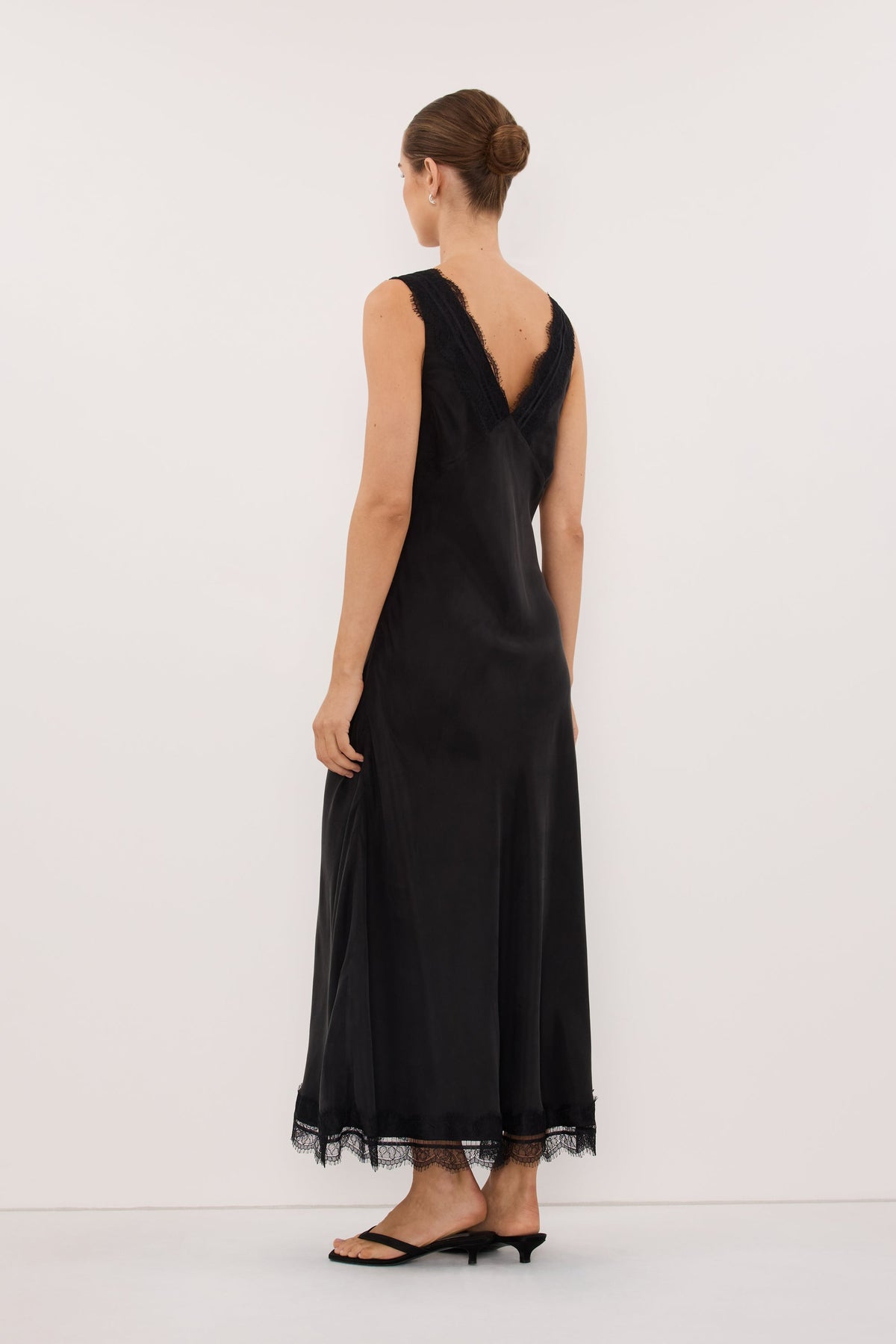 ANDREA BLACK CUPRO MIDI DRESS