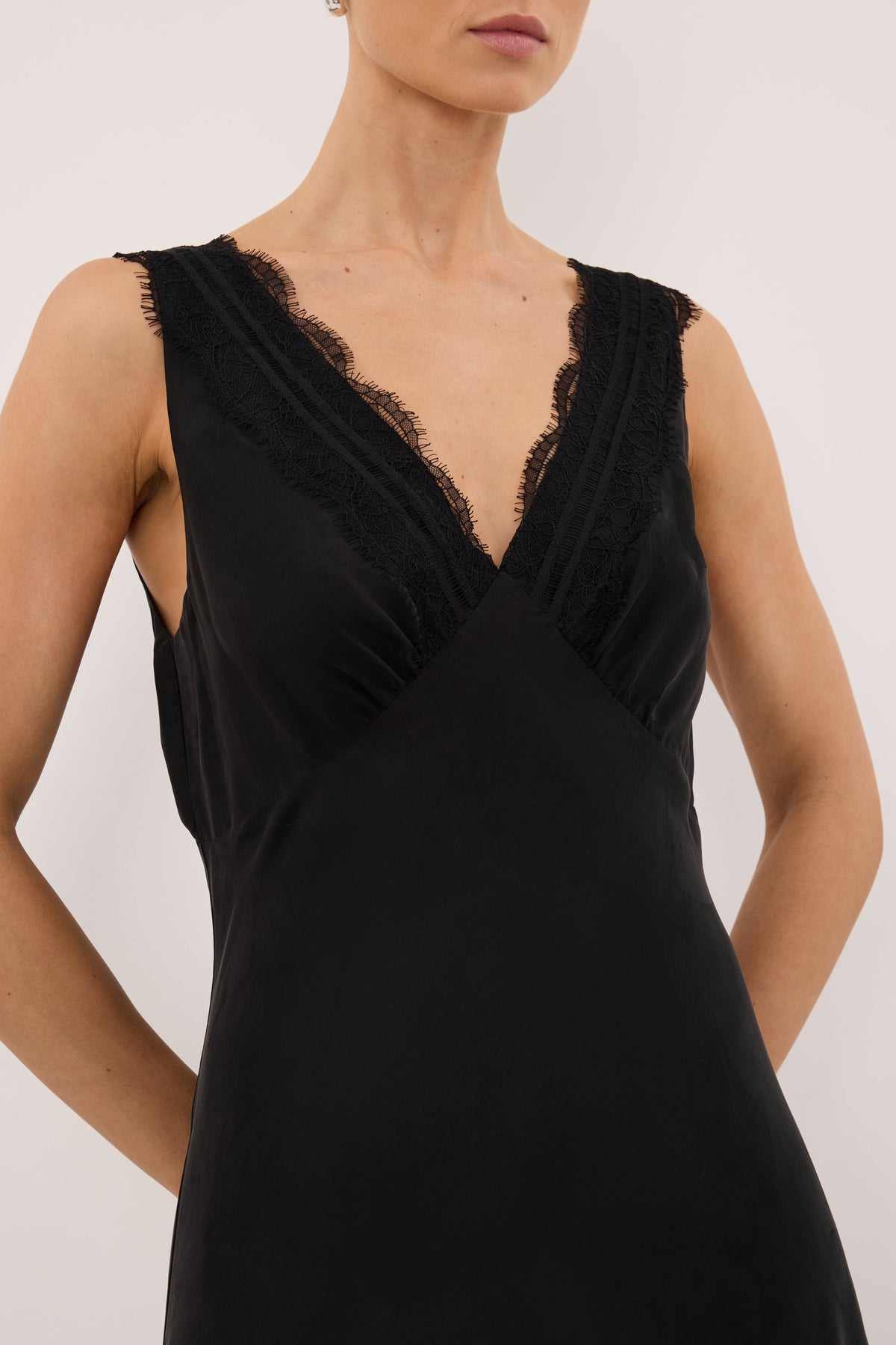 ANDREA BLACK CUPRO MIDI DRESS