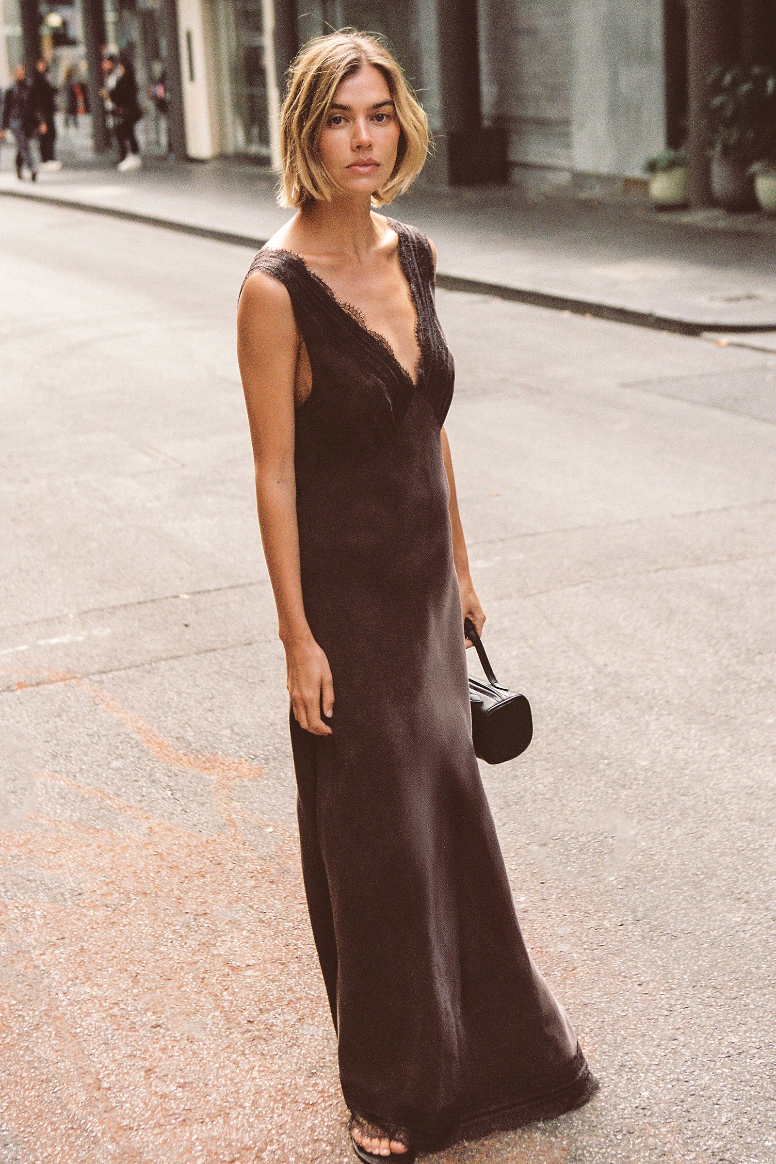 ANDREA PLUM CHOC CUPRO MIDI DRESS