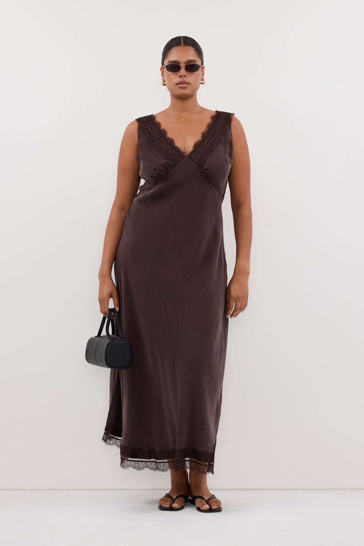 ANDREA PLUM CHOC CUPRO MIDI DRESS