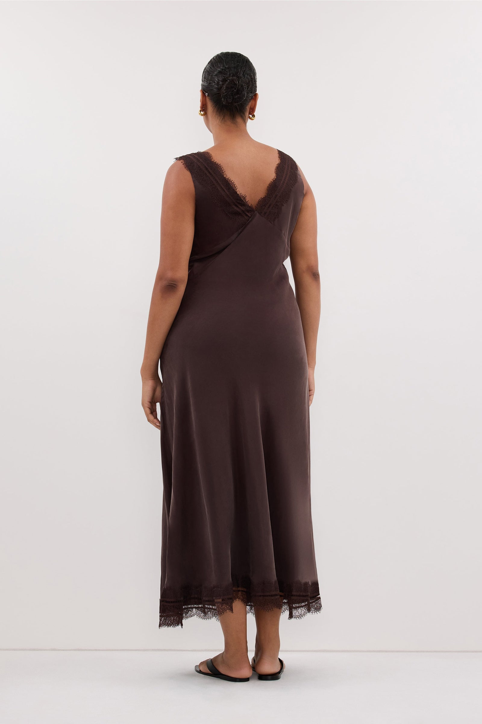 ANDREA PLUM CHOC CUPRO MIDI DRESS