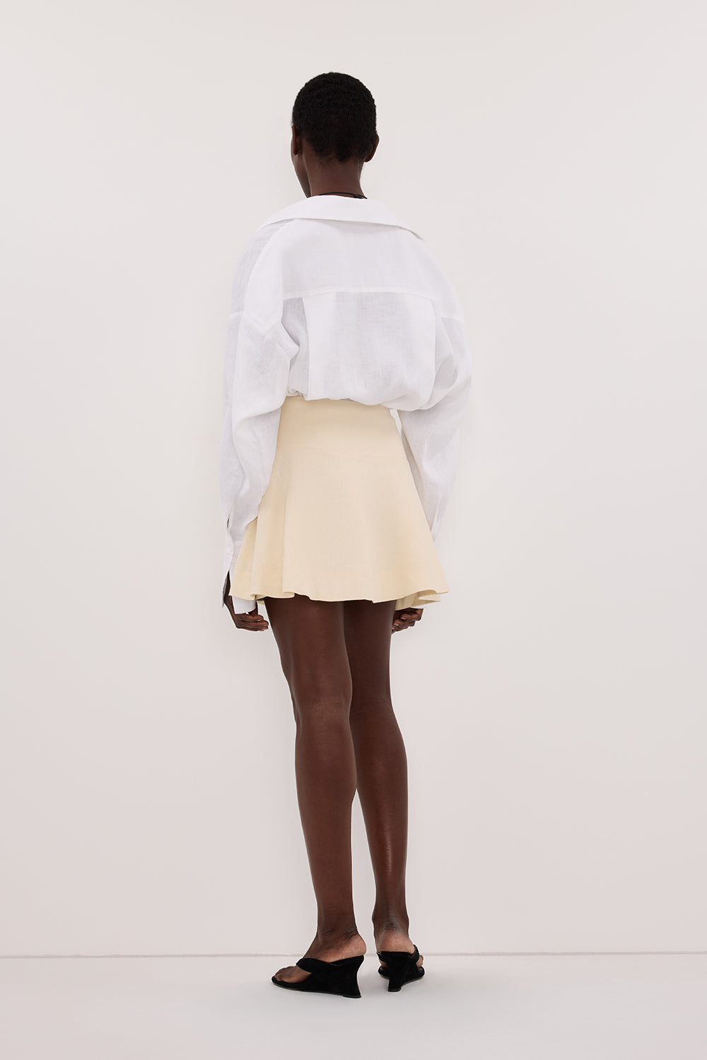 ALEA STRAW LINEN FLOUNCE MINI SKIRT