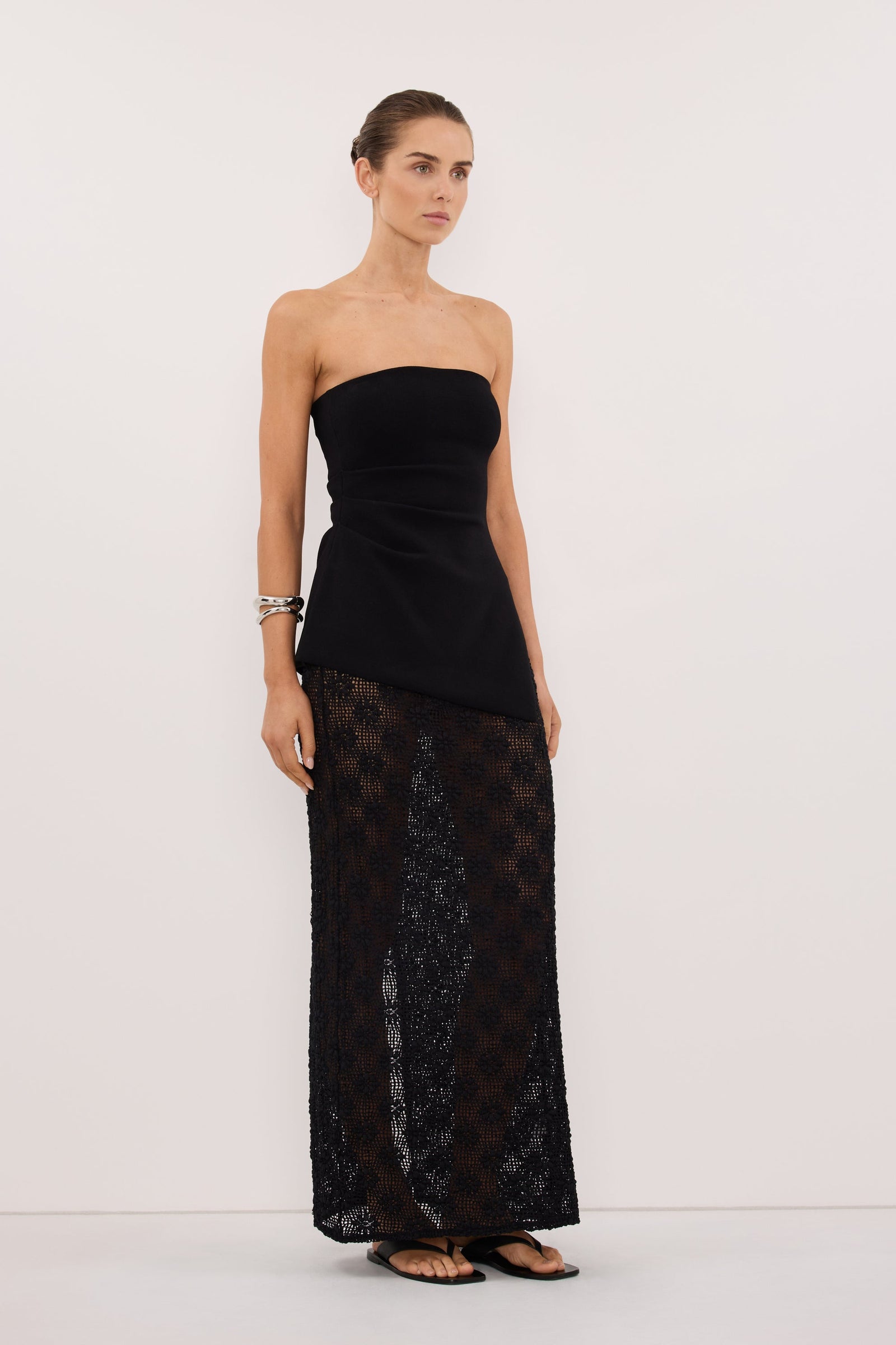 AGNES BLACK CROCHET COLUMN MIDI SKIRT