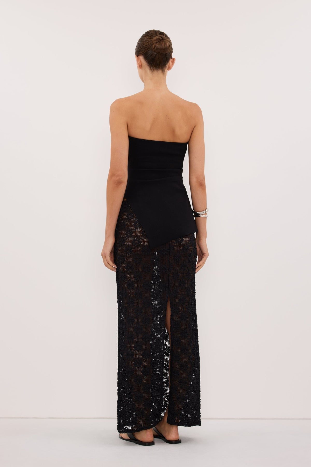 AGNES BLACK CROCHET COLUMN MIDI SKIRT
