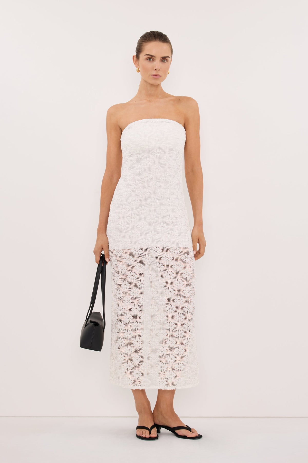 AGNES WHITE STRAPLESS CROCHET MAXI DRESS