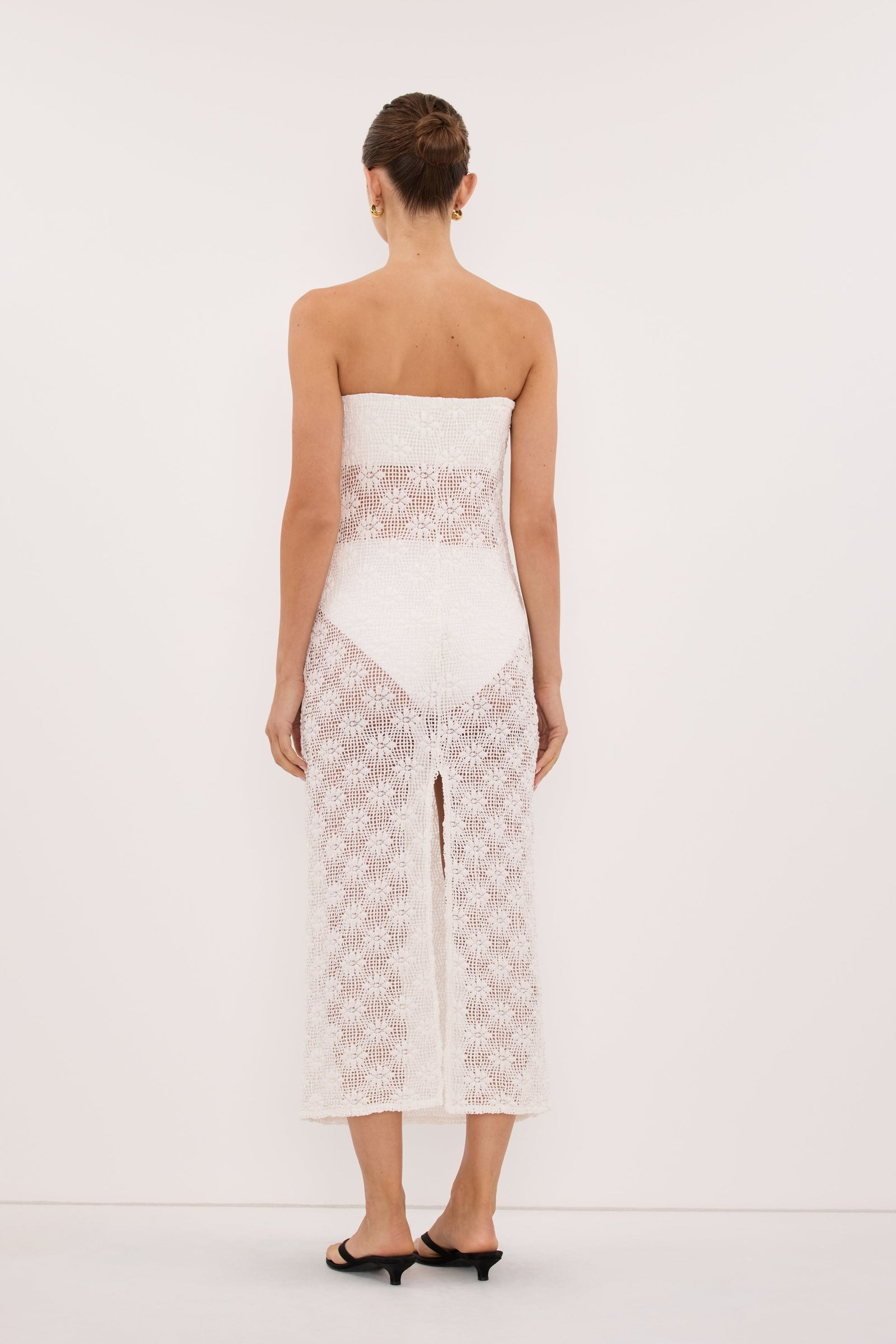 AGNES WHITE STRAPLESS CROCHET MAXI DRESS