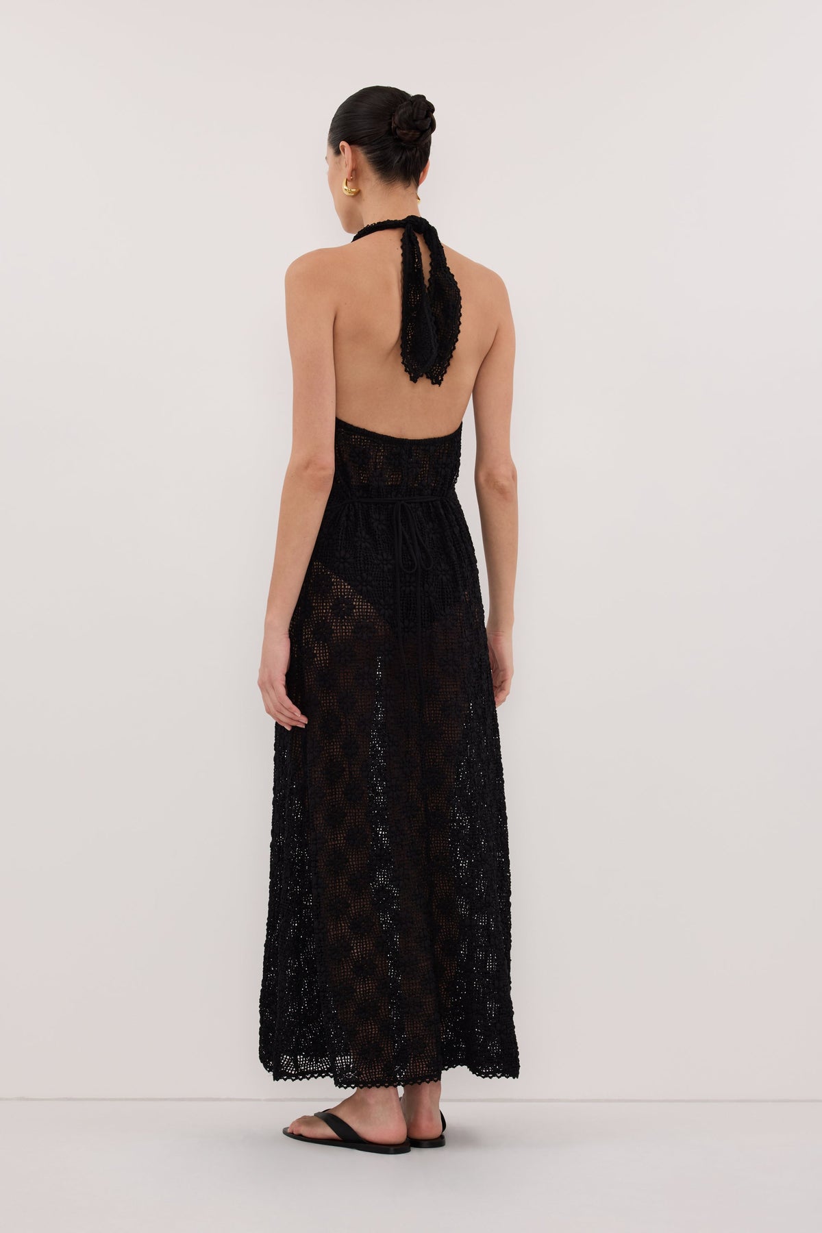 AGNES BLACK CROCHET HALTER MIDI DRESS