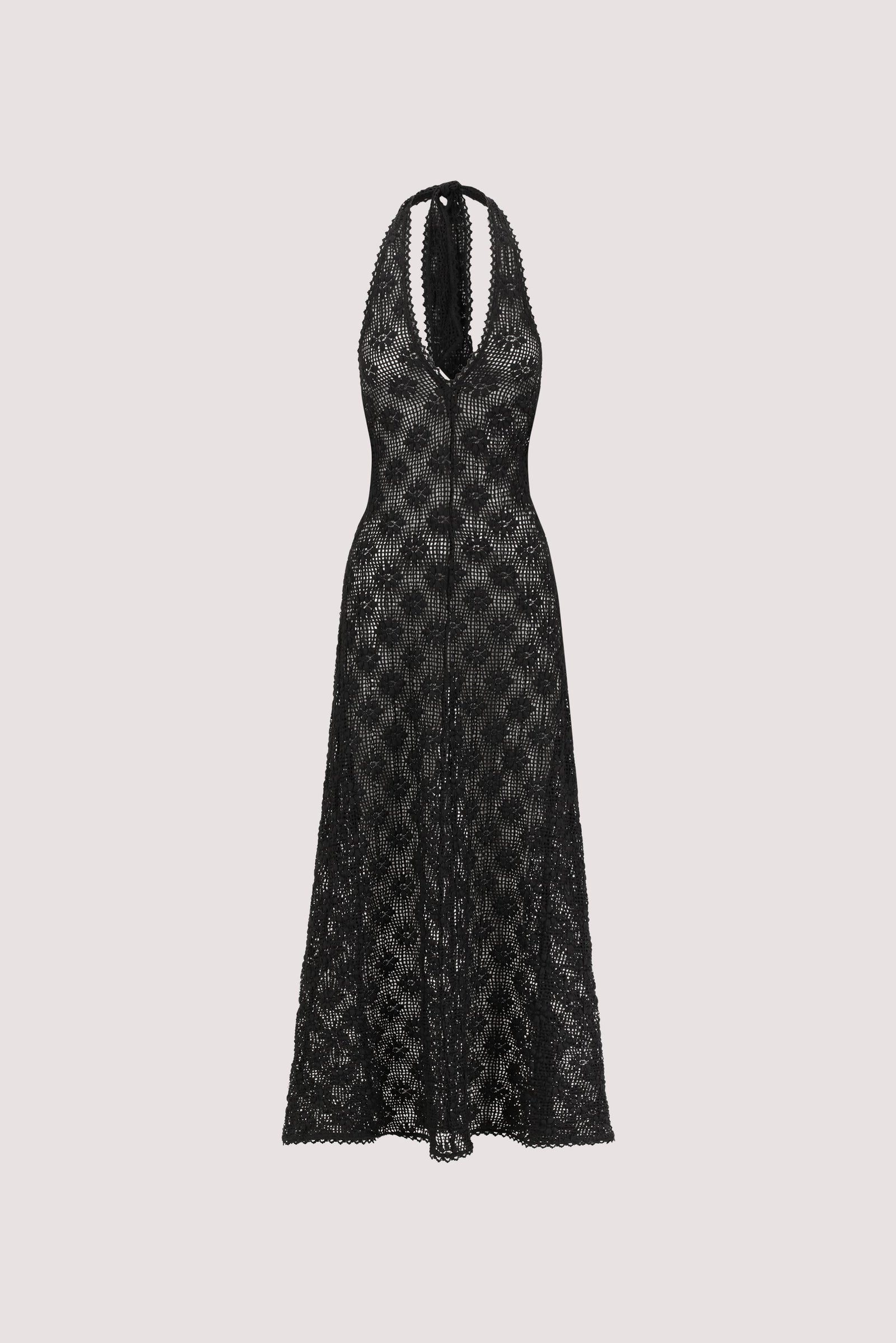 AGNES BLACK CROCHET HALTER MIDI DRESS