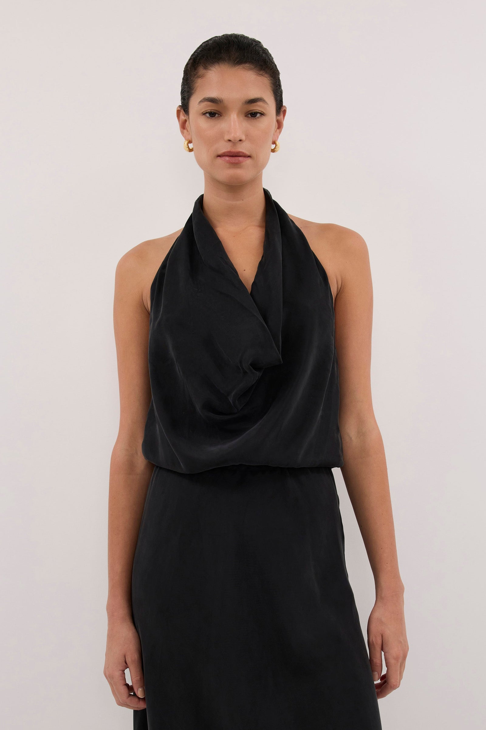 ADELE BLACK CUPRO MIDI DRESS