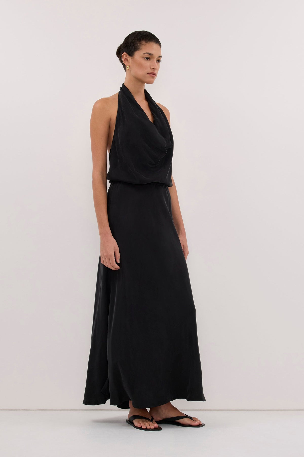 ADELE BLACK CUPRO MIDI DRESS