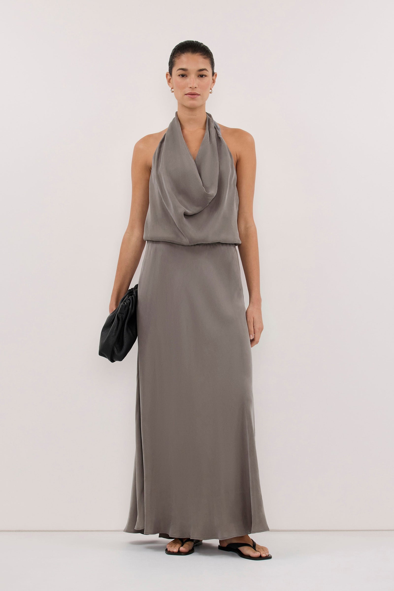 ADELE STEEL GREY CUPRO MIDI DRESS
