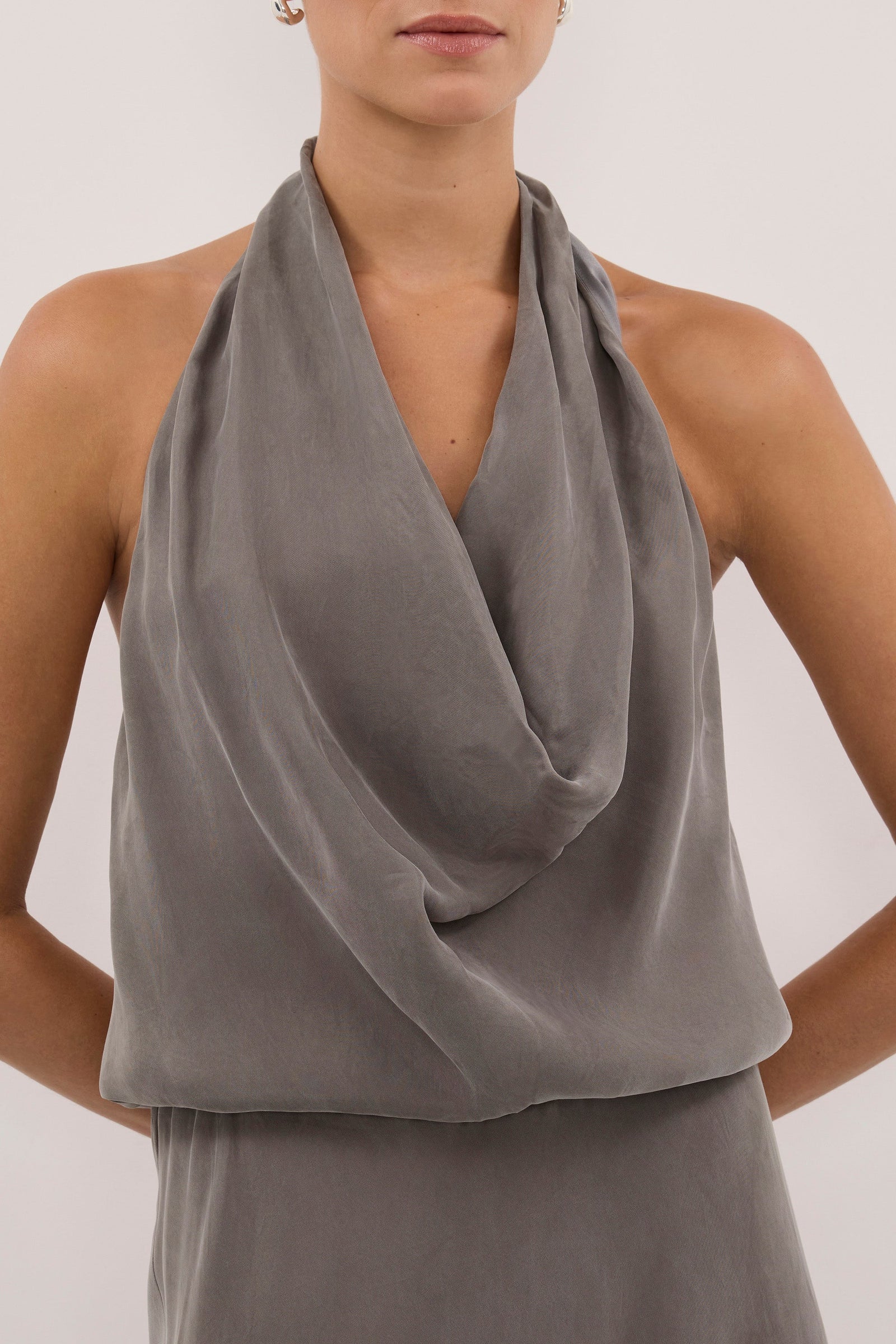 ADELE STEEL GREY CUPRO MIDI DRESS