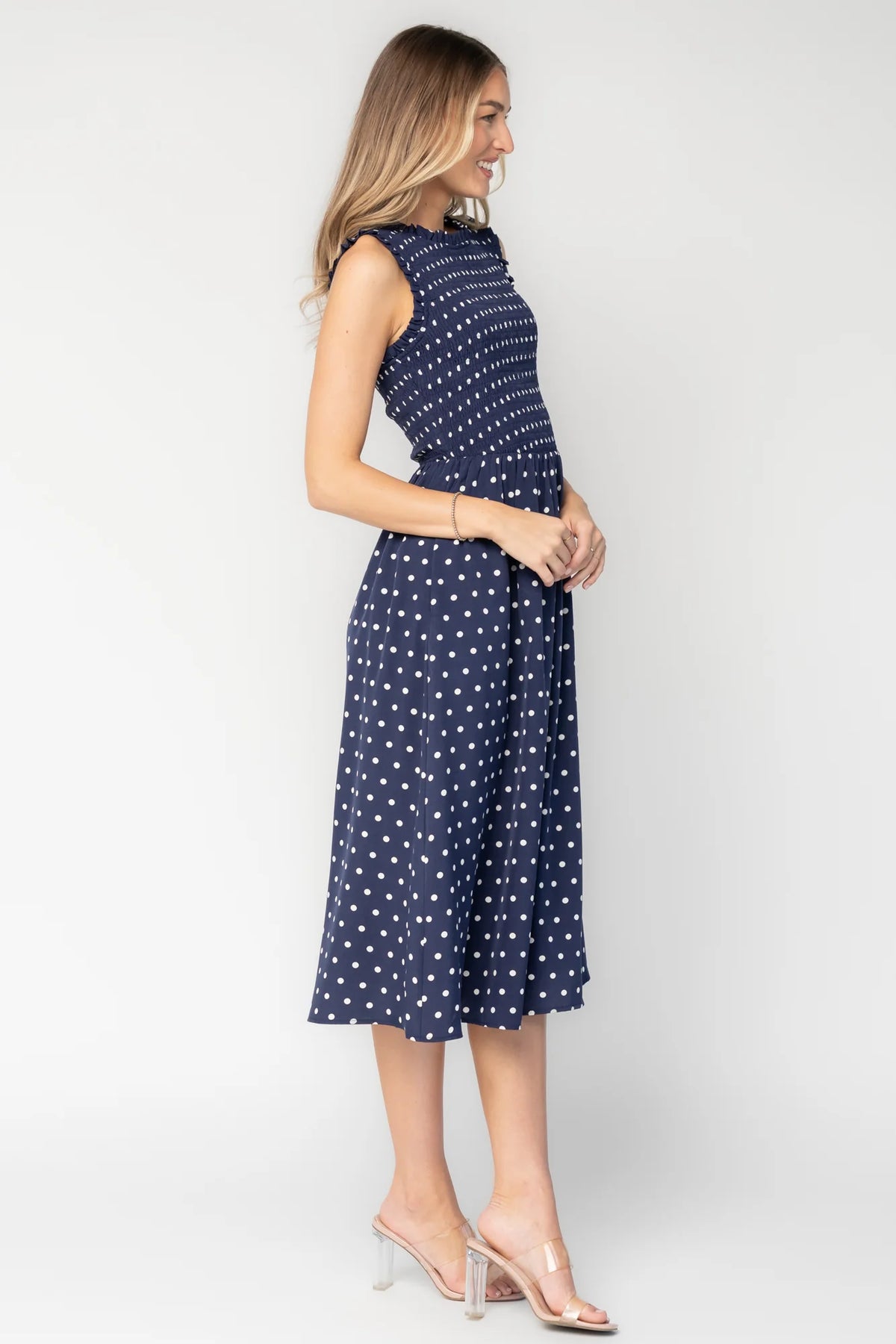 Alex Smocked Midi Dress | Navy Dot
