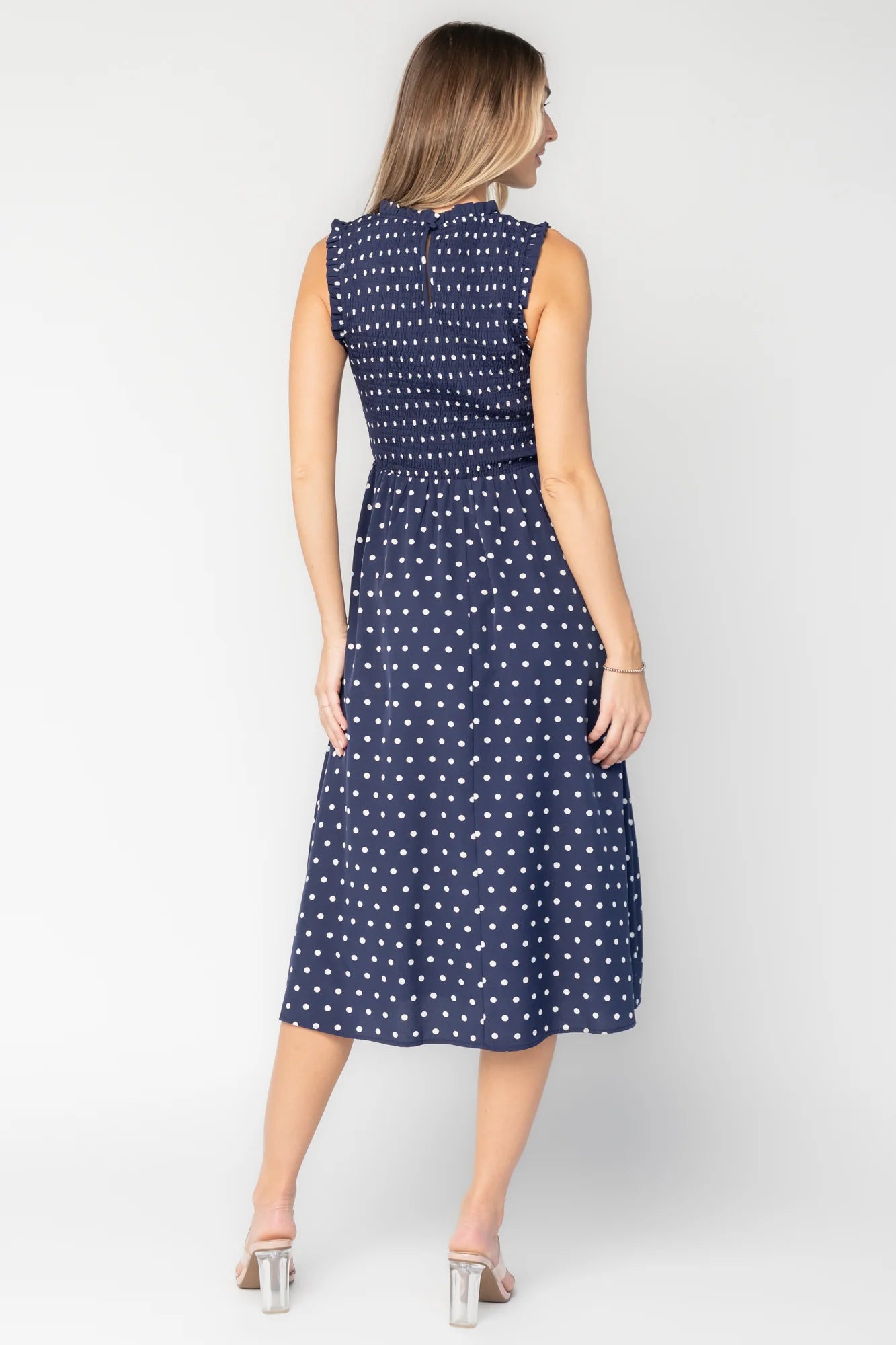 Alex Smocked Midi Dress | Navy Dot
