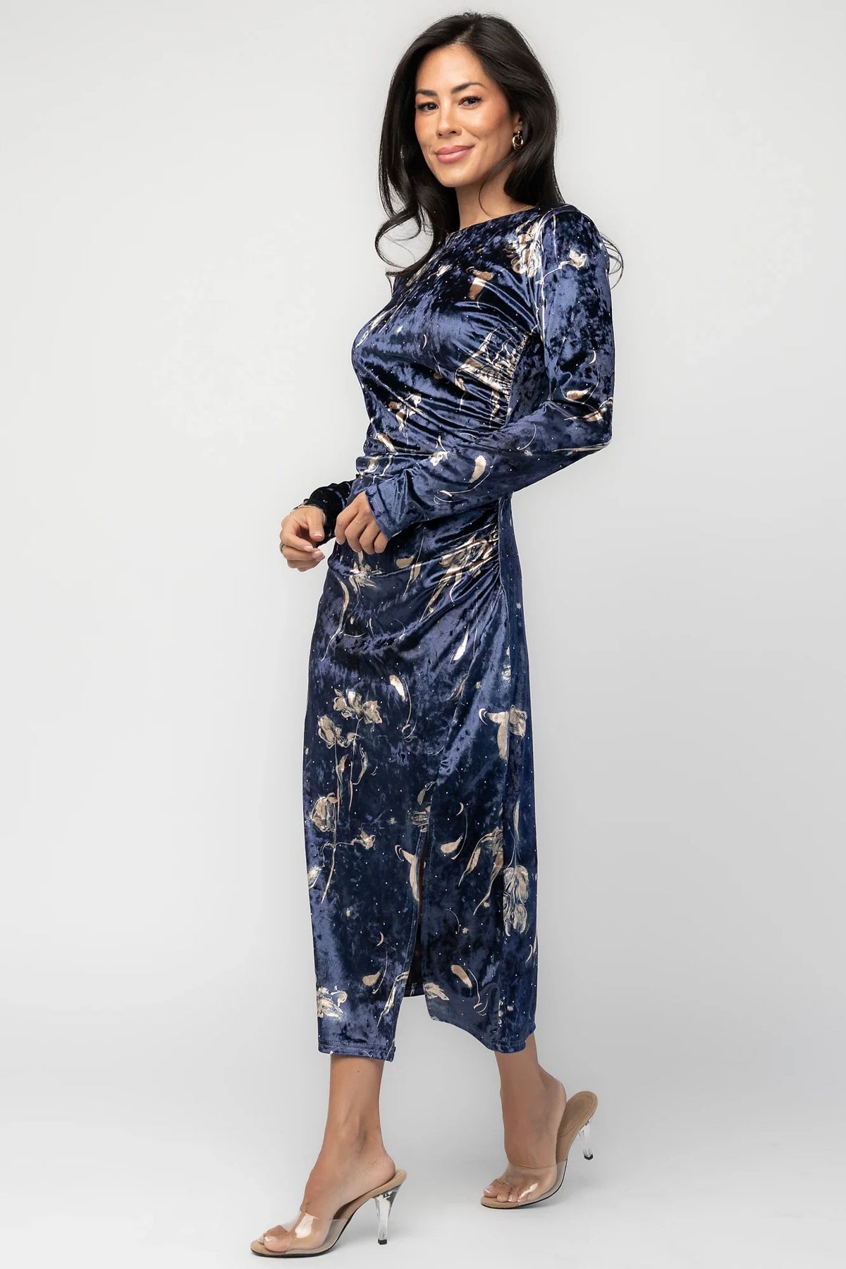 Afterglow Velvet Midi Dress | Navy + Gold